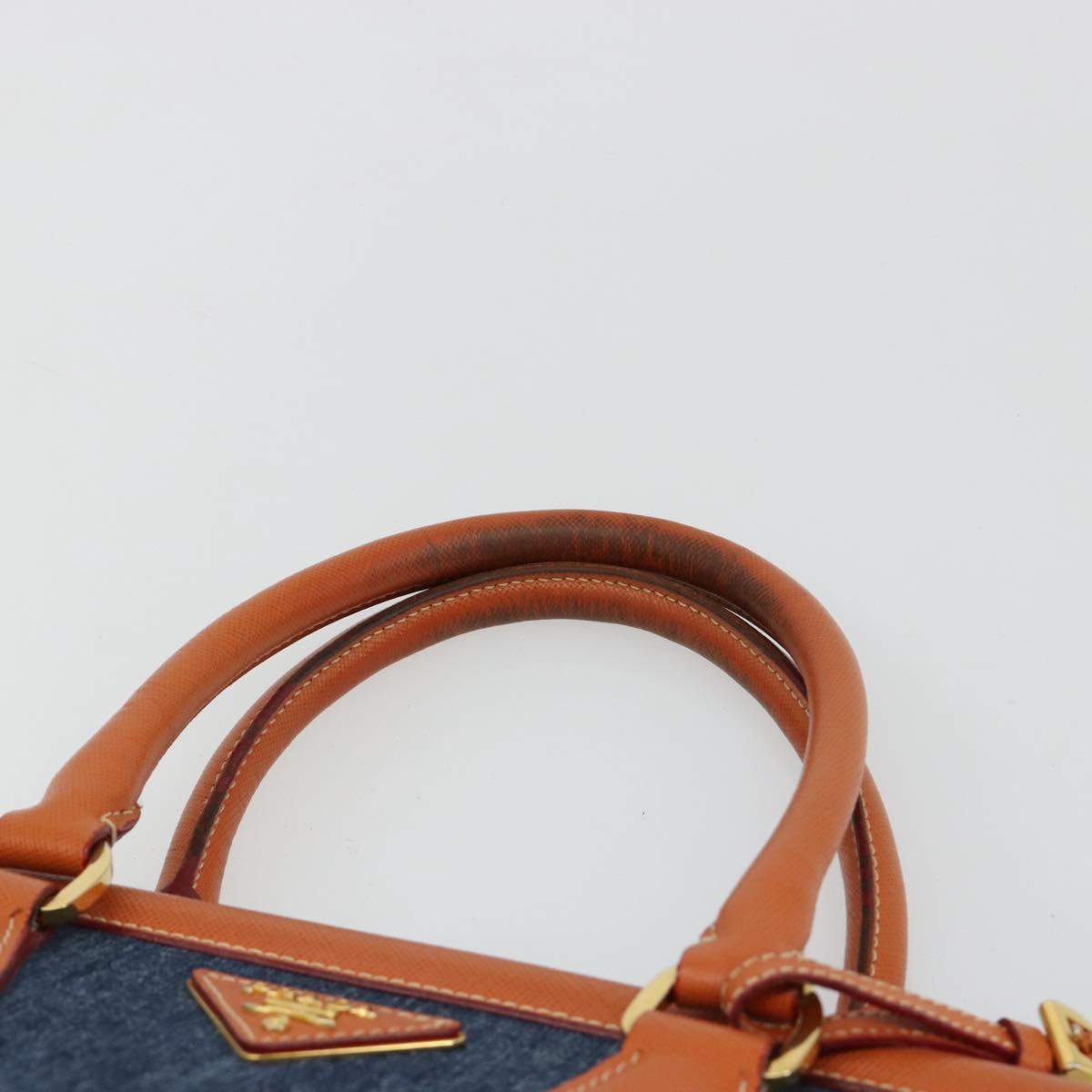PRADA Hand Bag Denim Navy Gold Auth gh2045A