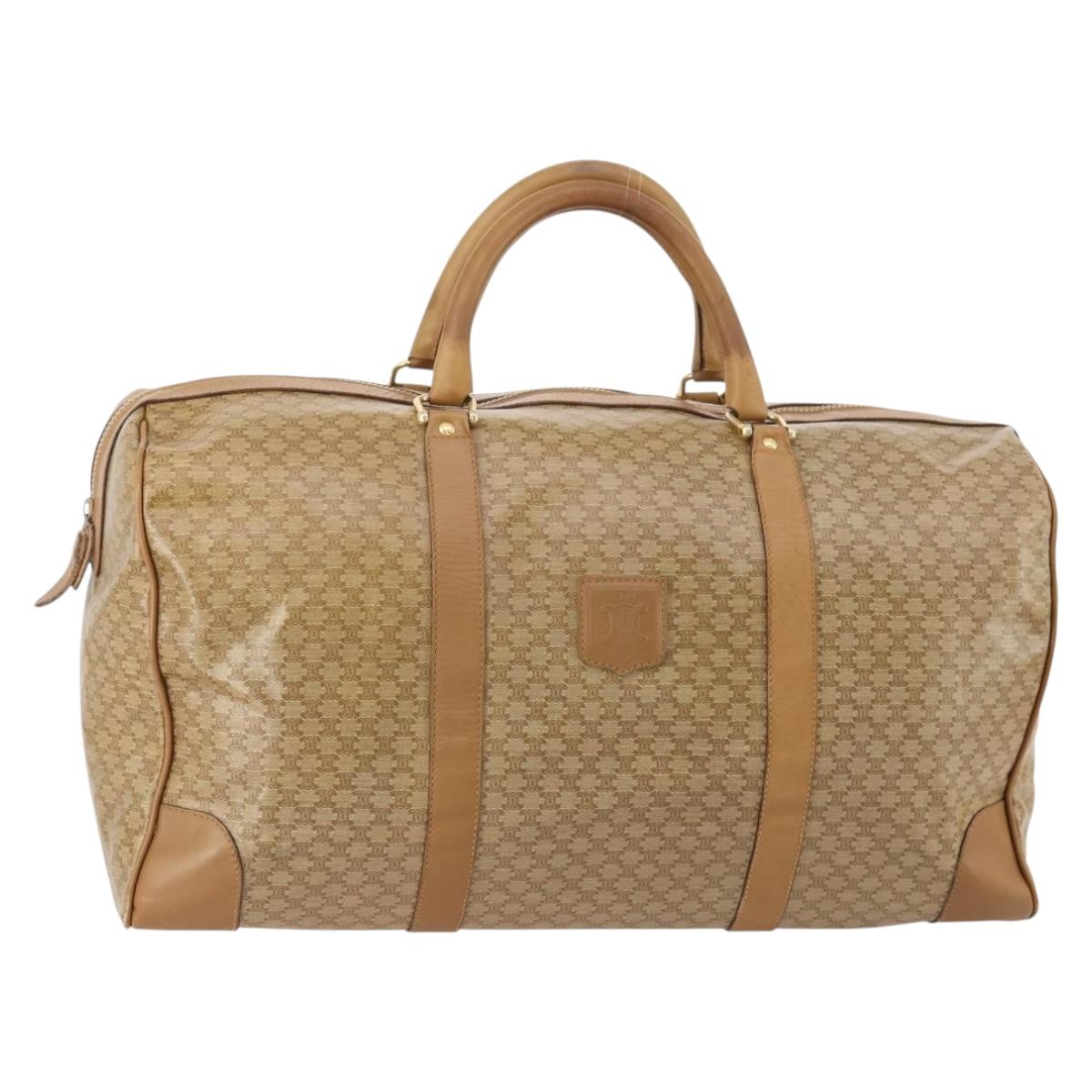 CELINE Macadam Canvas Boston Bag PVC Beige Gold Auth gh2046