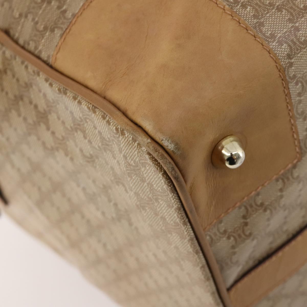 CELINE Macadam Canvas Boston Bag PVC Beige Gold Auth gh2046