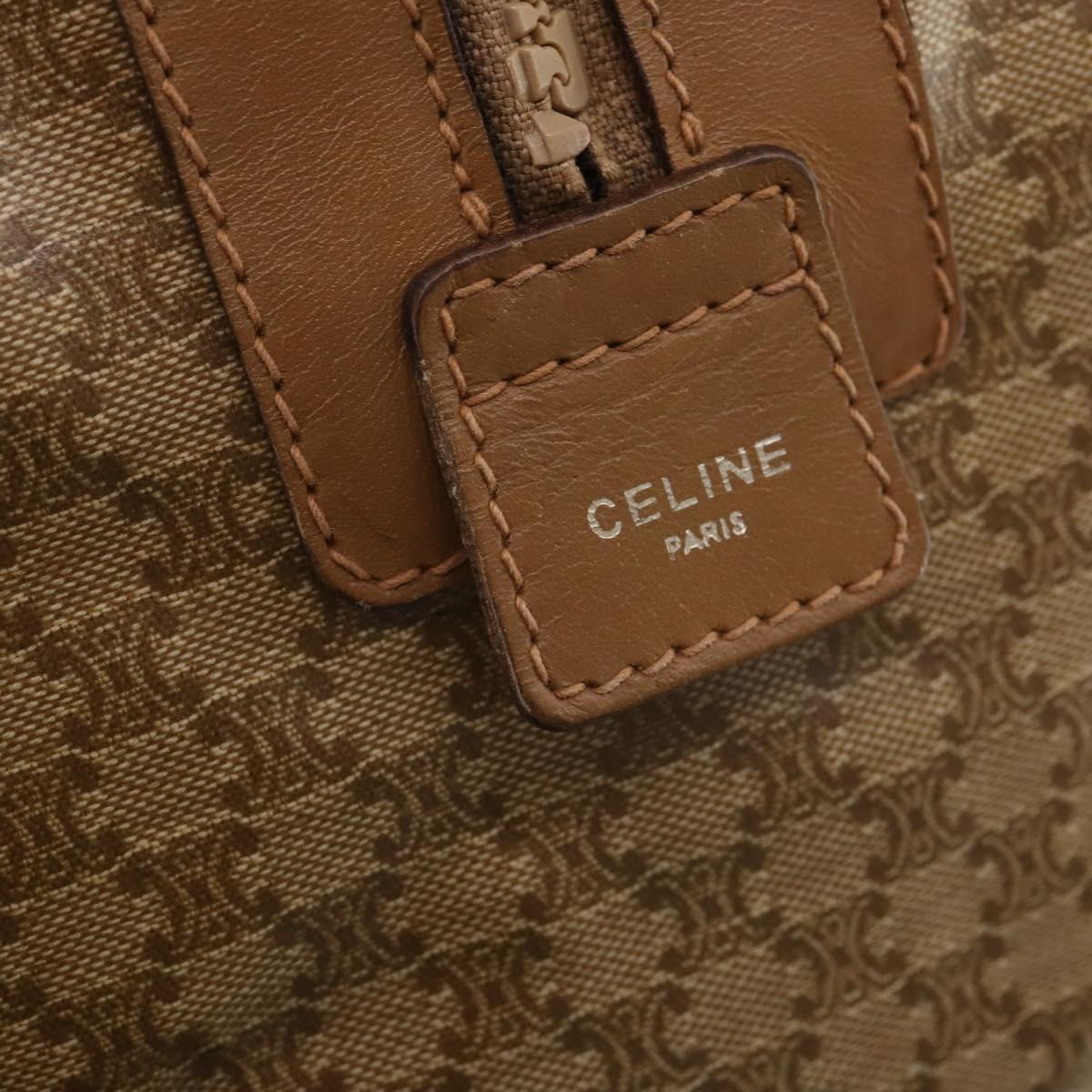 CELINE Macadam Canvas Boston Bag PVC Beige Gold Auth gh2046