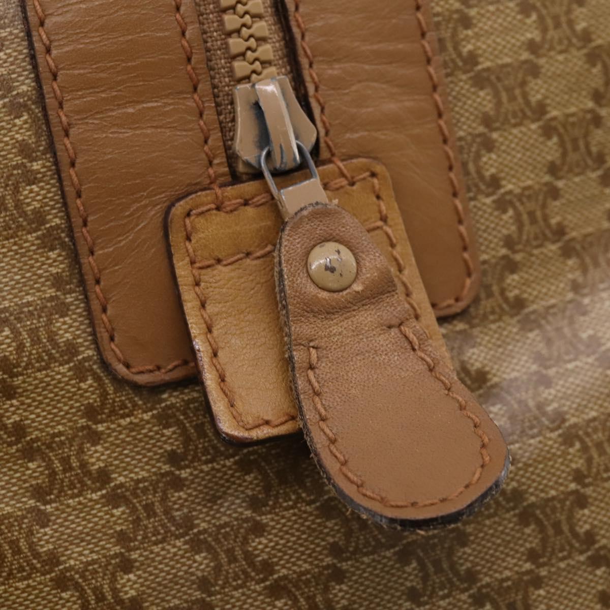 CELINE Macadam Canvas Boston Bag PVC Beige Gold Auth gh2046