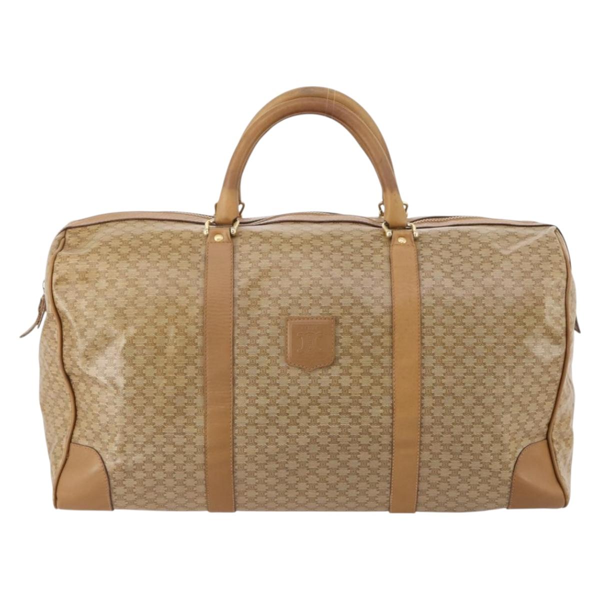 CELINE Macadam Canvas Boston Bag PVC Beige Gold Auth gh2046