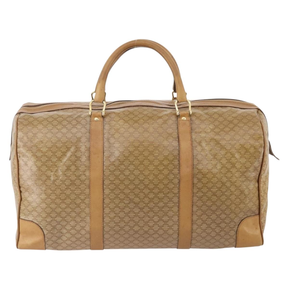 CELINE Macadam Canvas Boston Bag PVC Beige Gold Auth gh2046