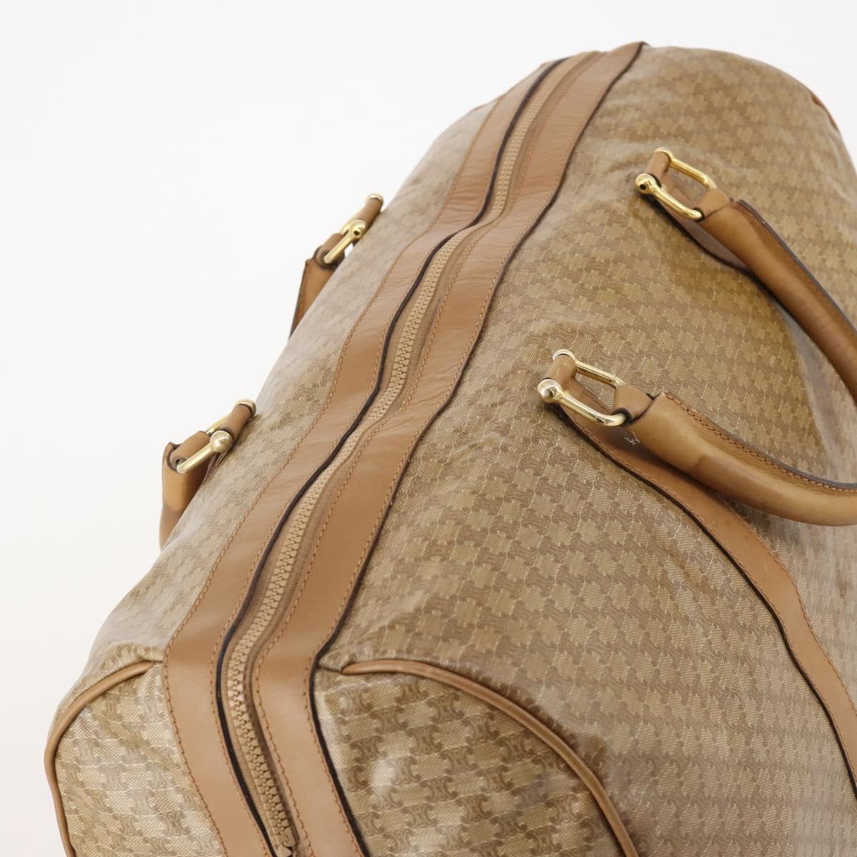 CELINE Macadam Canvas Boston Bag PVC Beige Gold Auth gh2046