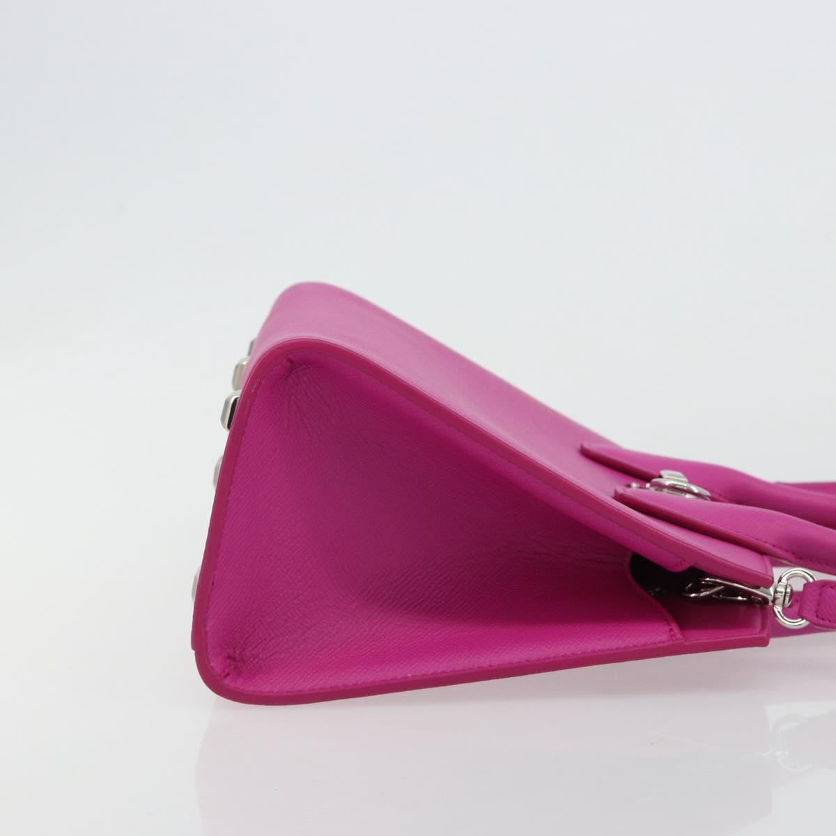 Salvatore Ferragamo Studio Box Hand Bag Leather 2way Pink Silver Auth gh2052SAV