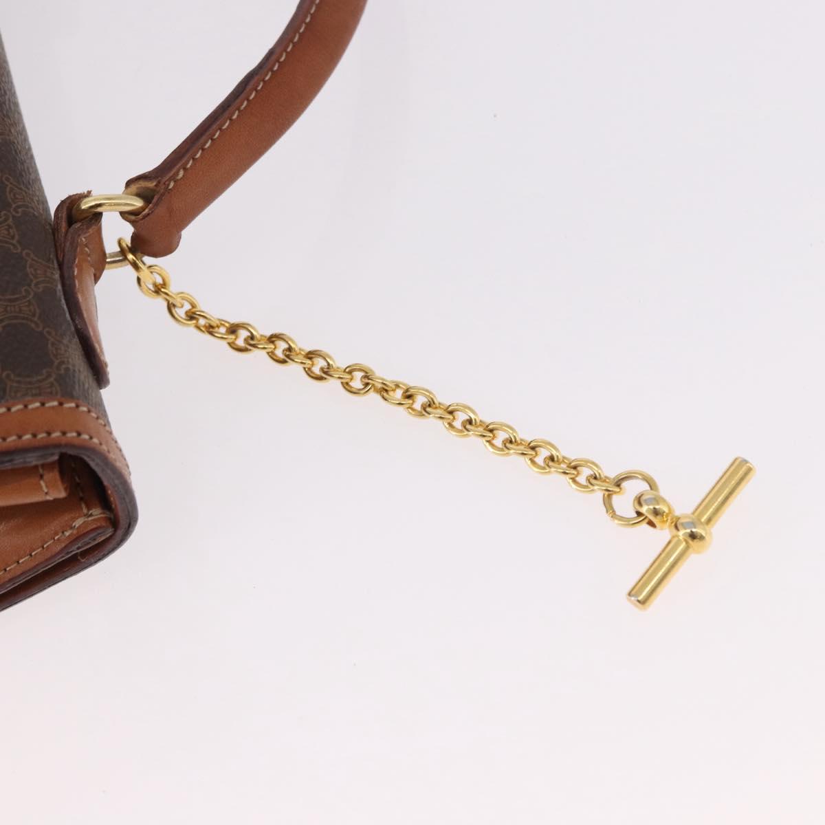 CELINE Macadam Canvas Hand Bag PVC Leather Brown Gold Auth gh2055