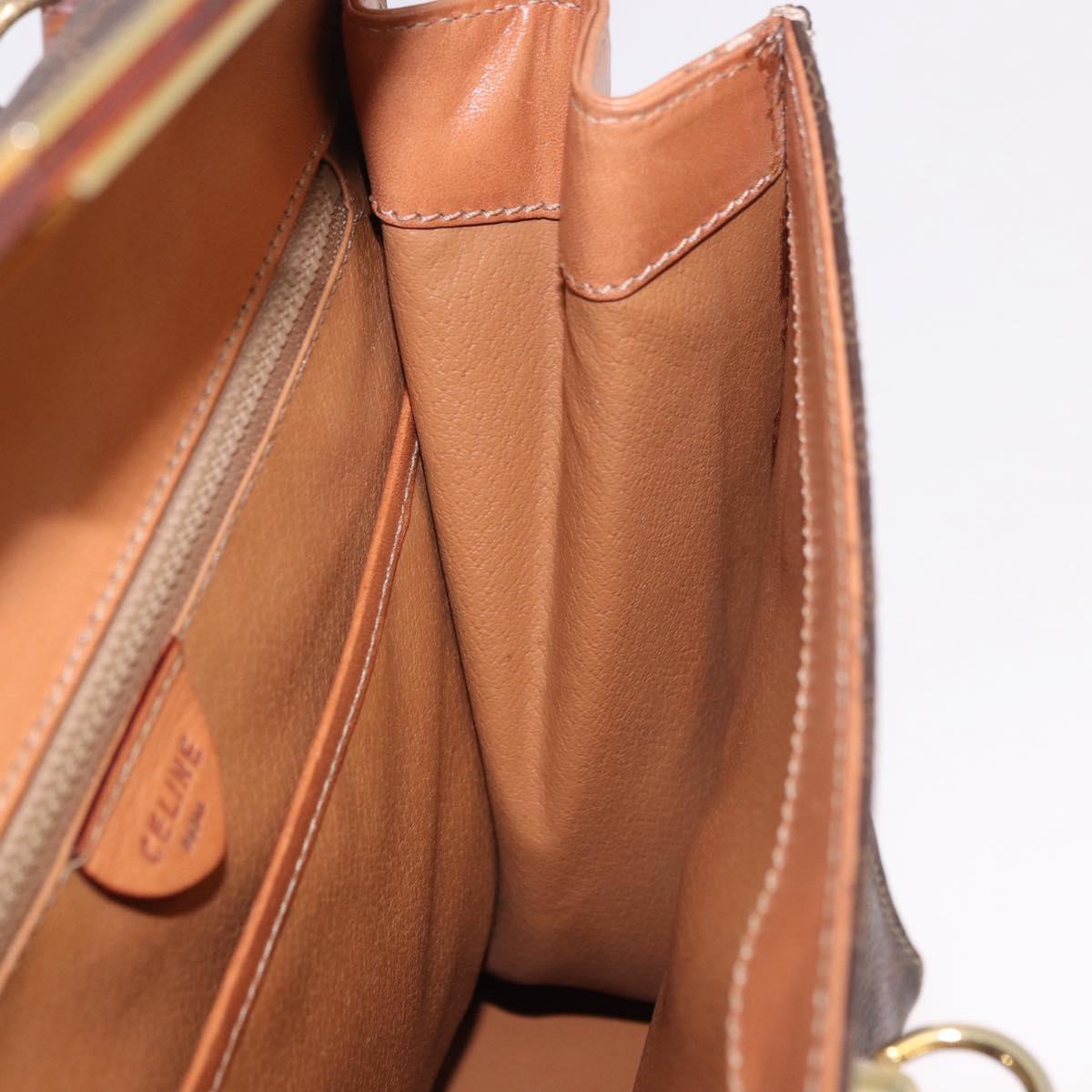 CELINE Macadam Canvas Hand Bag PVC Leather Brown Gold Auth gh2055