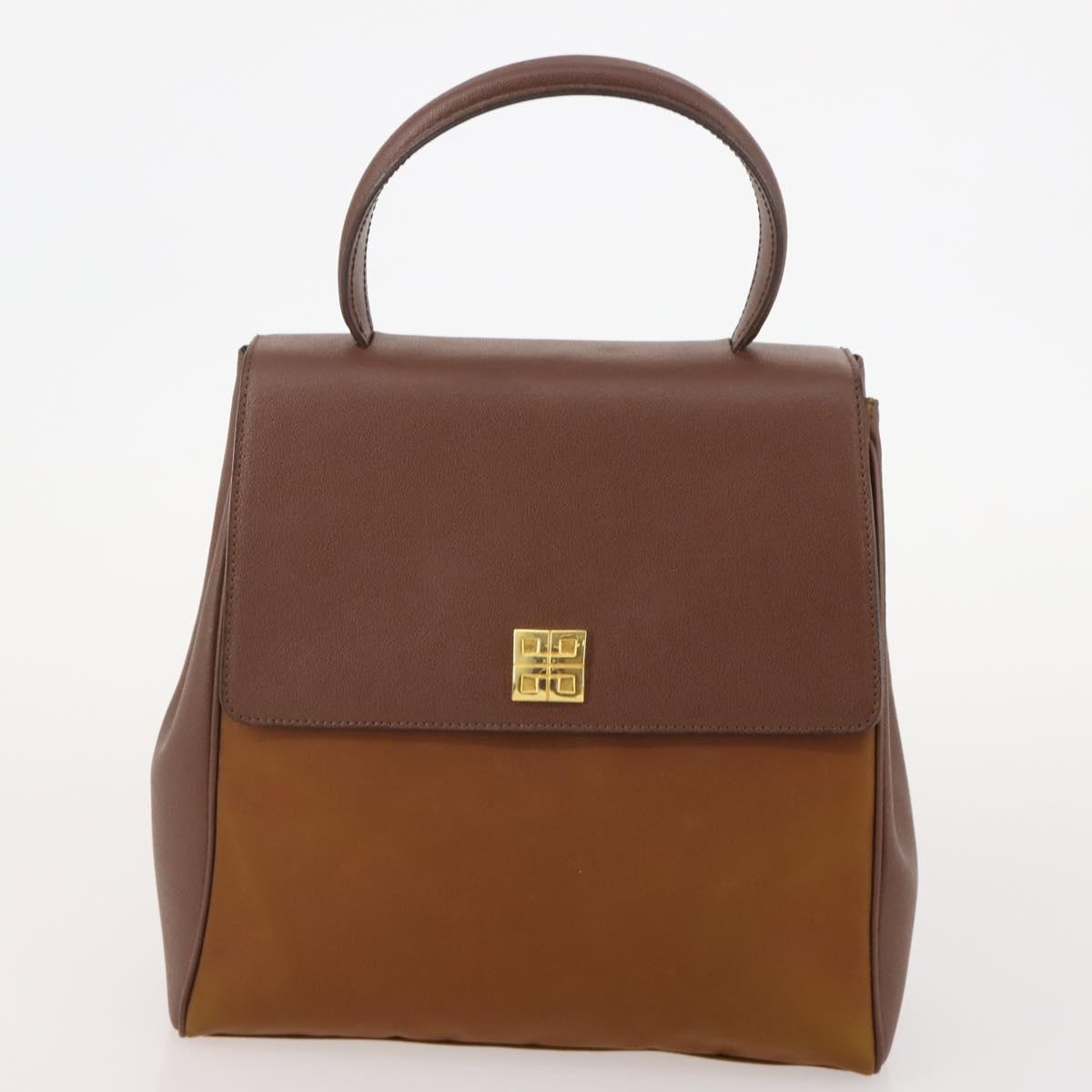 GIVENCHY Hand Bag Leather 2 Set Black Brown Auth gh2056