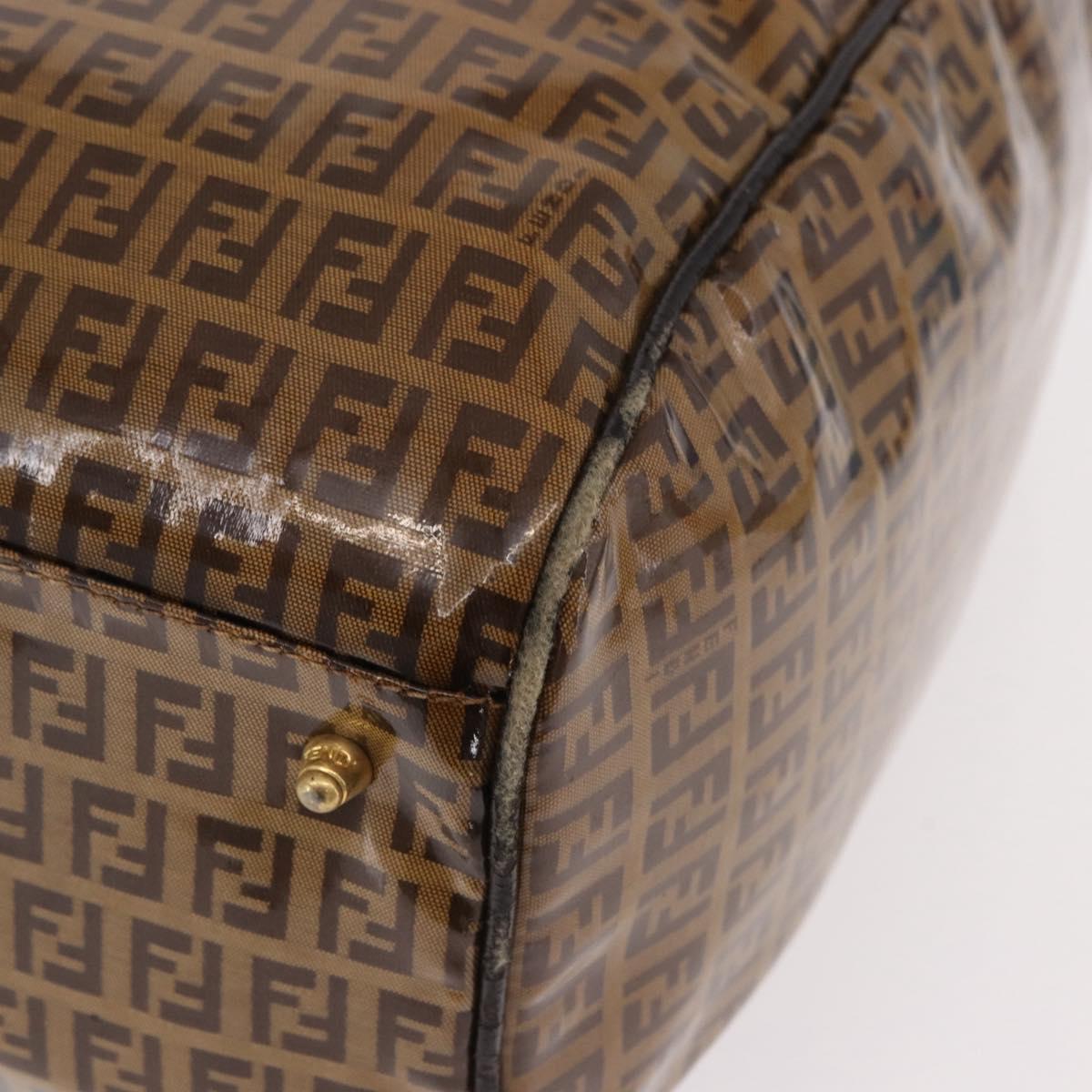 FENDI Zucchino Canvas Boston Bag Coated Canvas Beige Gold Auth gh2058