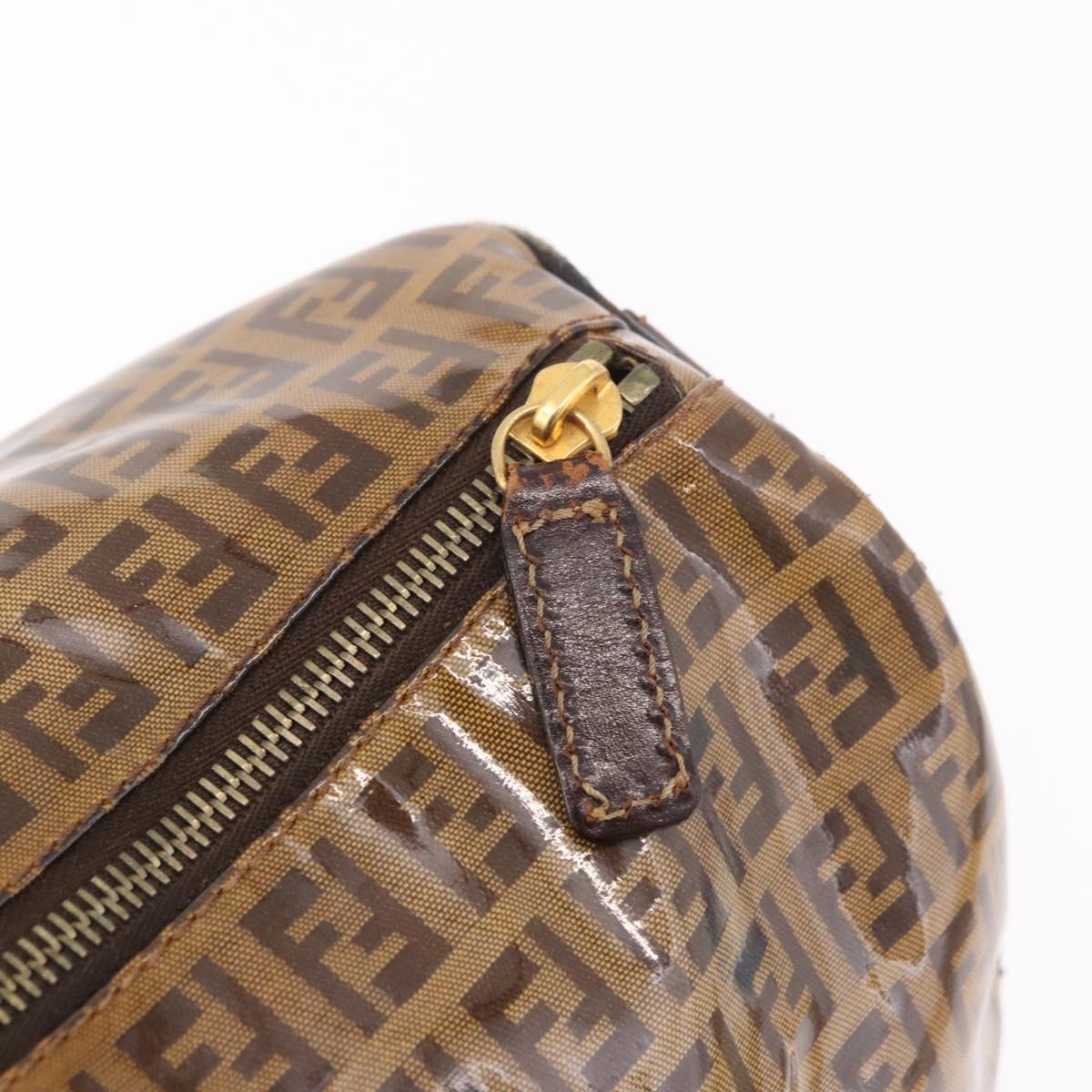 FENDI Zucchino Canvas Boston Bag Coated Canvas Beige Gold Auth gh2058
