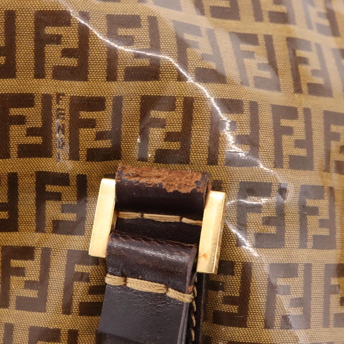 FENDI Zucchino Canvas Boston Bag Coated Canvas Beige Gold Auth gh2058