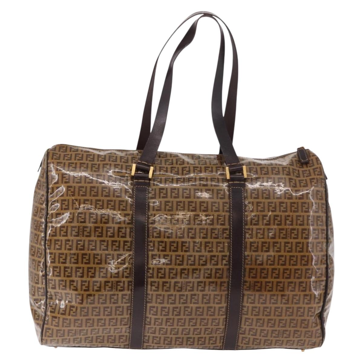 FENDI Zucchino Canvas Boston Bag Coated Canvas Beige Gold Auth gh2058