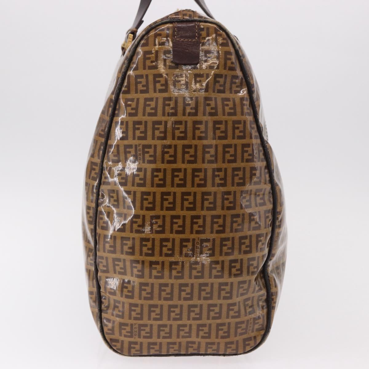 FENDI Zucchino Canvas Boston Bag Coated Canvas Beige Gold Auth gh2058