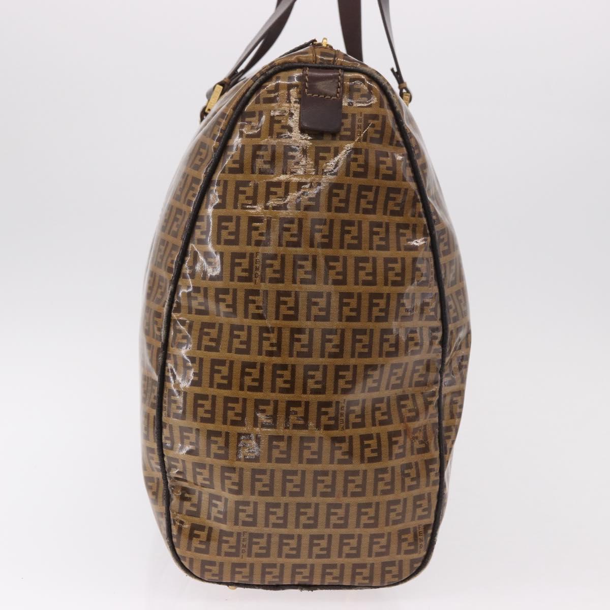 FENDI Zucchino Canvas Boston Bag Coated Canvas Beige Gold Auth gh2058