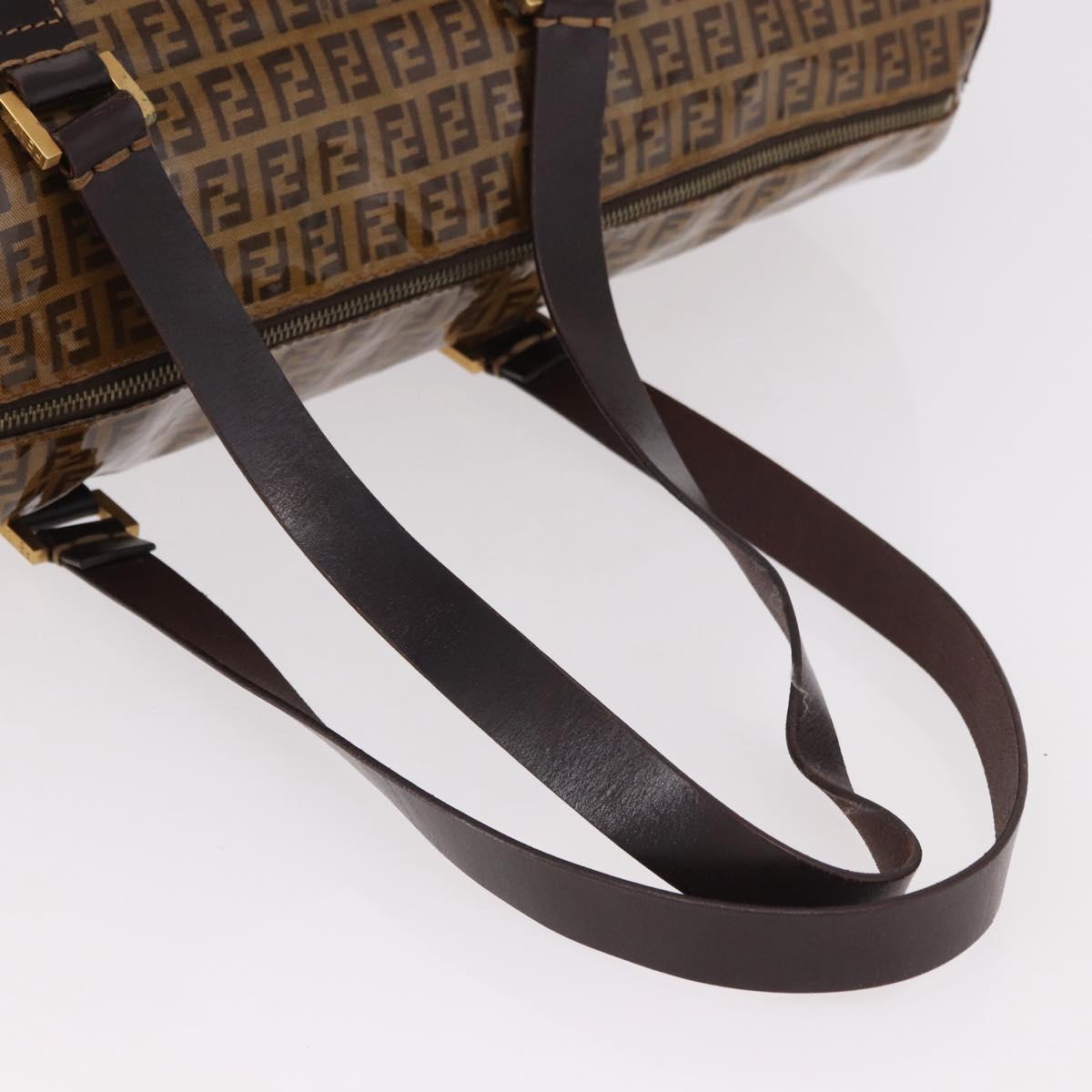 FENDI Zucchino Canvas Boston Bag Coated Canvas Beige Gold Auth gh2058