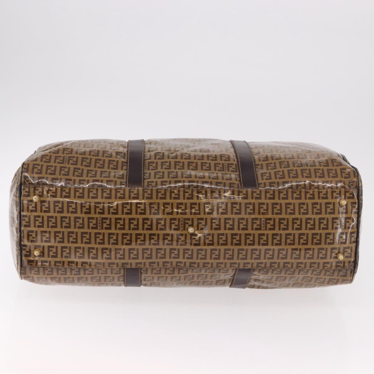 FENDI Zucchino Canvas Boston Bag Coated Canvas Beige Gold Auth gh2058