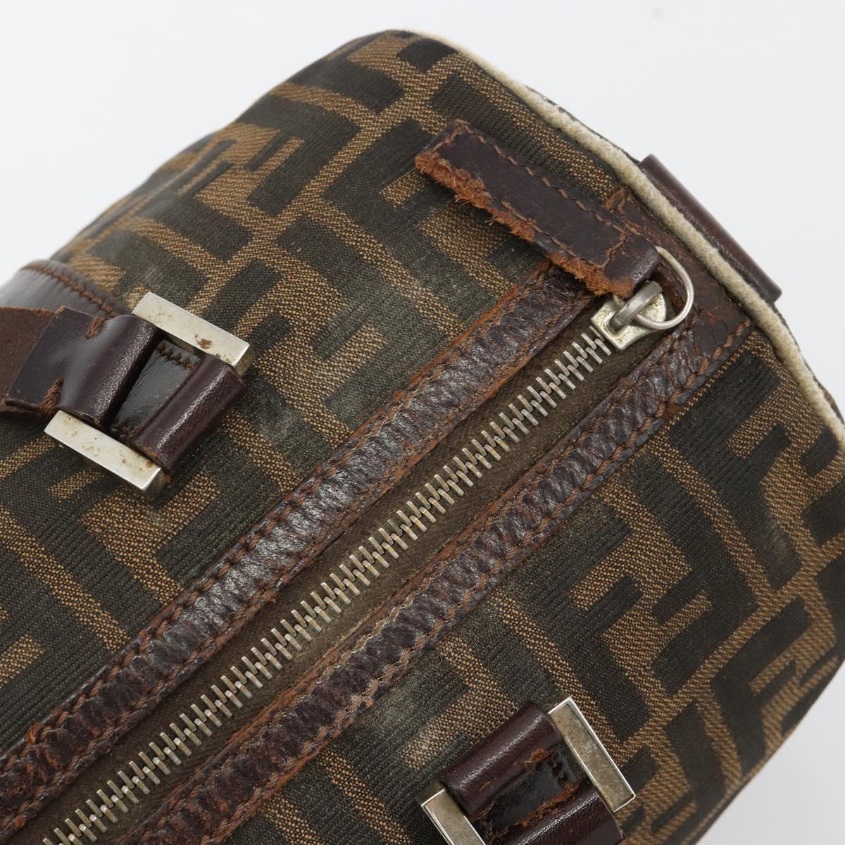 FENDI Zucca Canvas Boston Bag Black Brown Auth gh2059