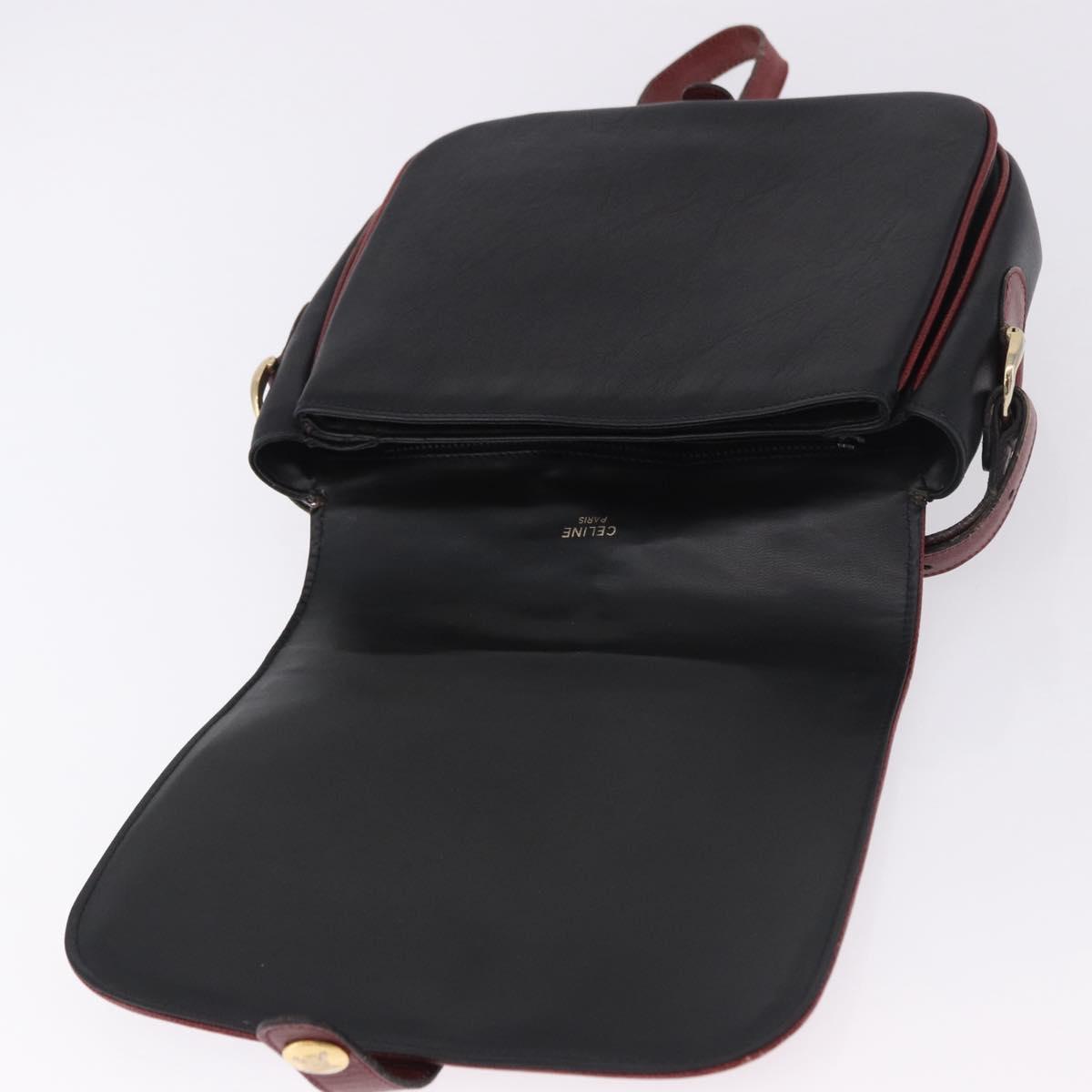 CELINE Shoulder Bag Leather Black Gold Auth gh2064