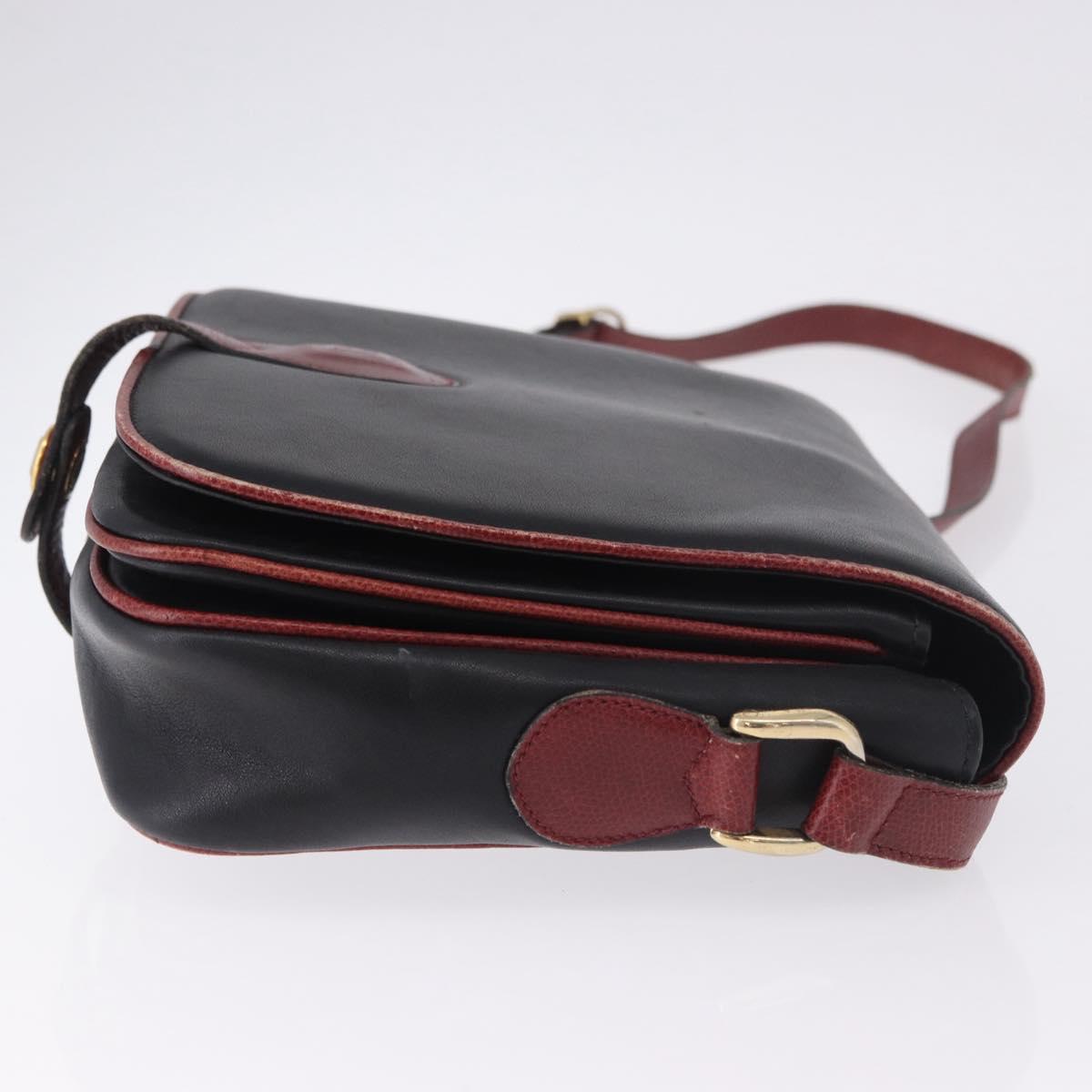 CELINE Shoulder Bag Leather Black Gold Auth gh2064