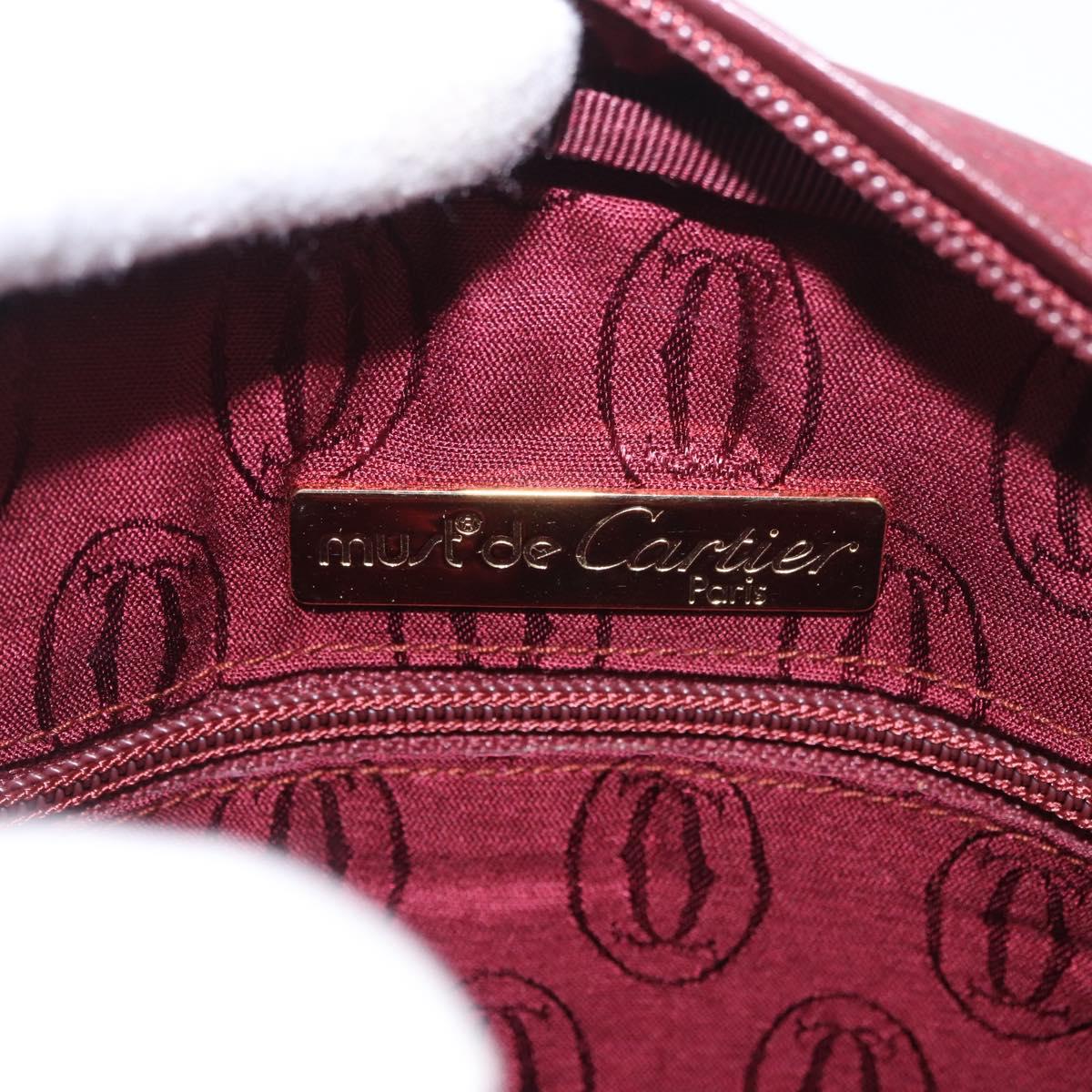 CARTIER Must Line Shoulder Bag Leather Bordeaux Gold Auth gh2065
