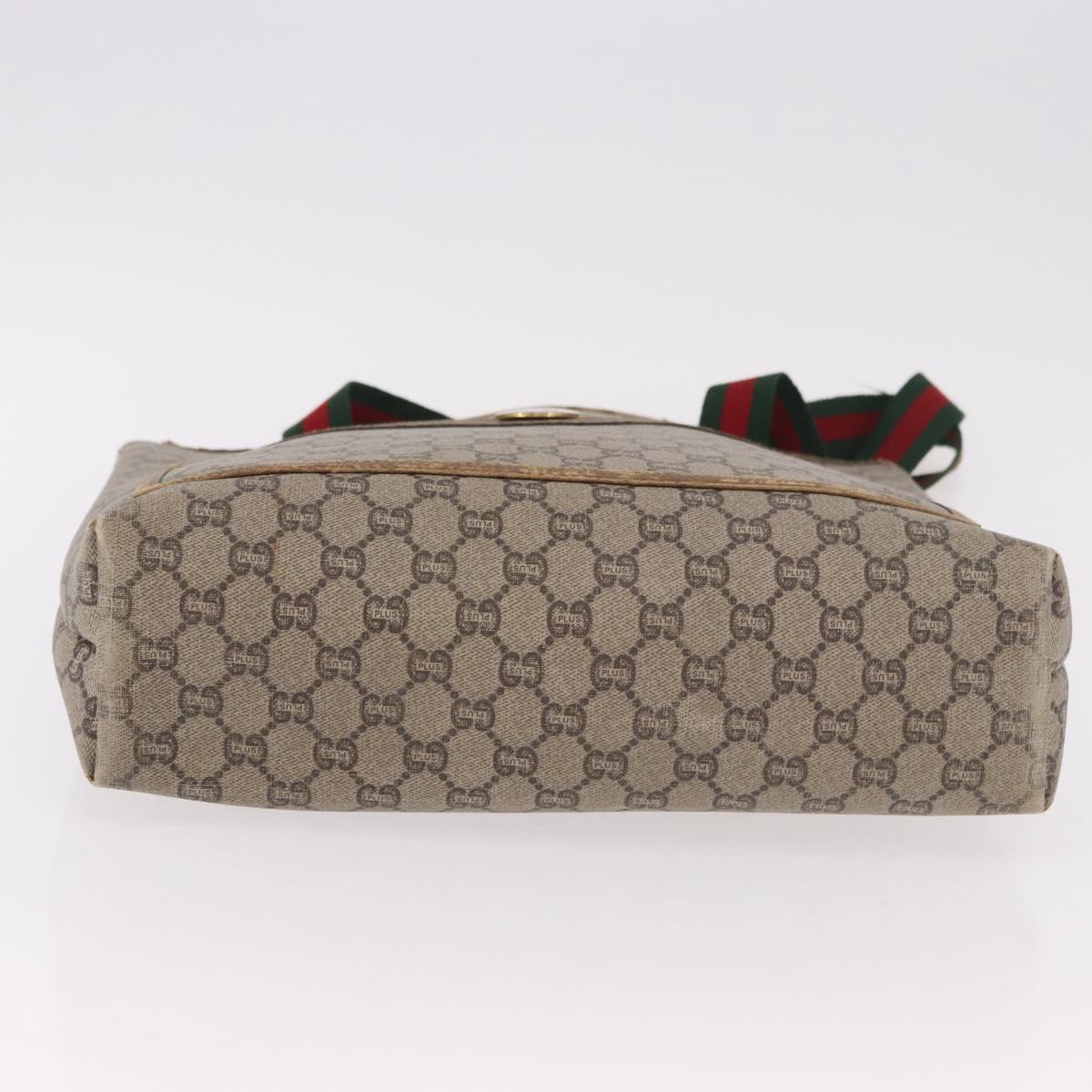 GUCCI GUCCI Plus Supreme Web Sherry Line Tote Bag PVC Beige Gold Auth gh2067