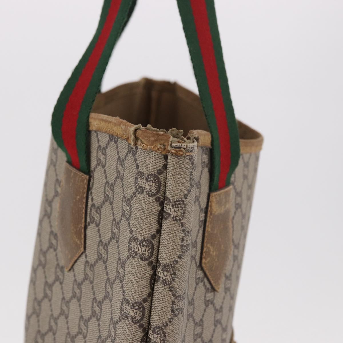 GUCCI GUCCI Plus Supreme Web Sherry Line Tote Bag PVC Beige Gold Auth gh2067