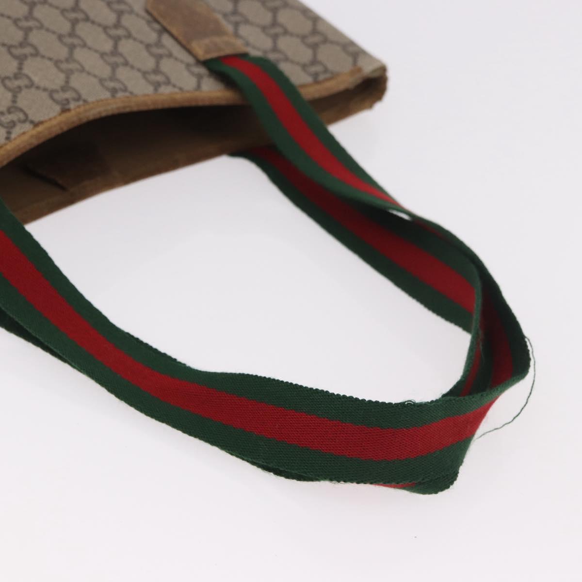 GUCCI GUCCI Plus Supreme Web Sherry Line Tote Bag PVC Beige Gold Auth gh2067