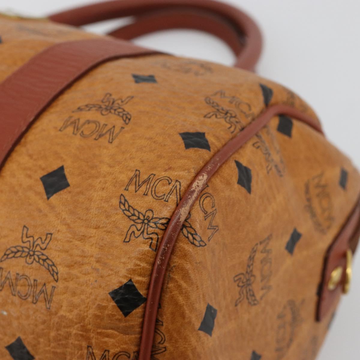 MCM Vicetos Logogram Boston Bag PVC Leather Brown Gold Auth gh2068