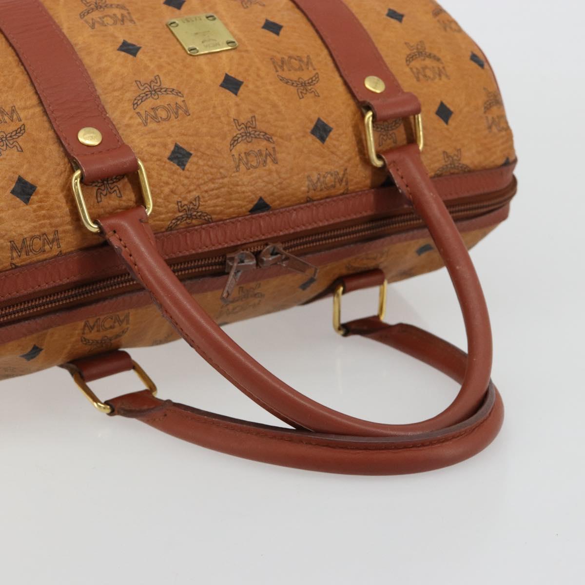 MCM Vicetos Logogram Boston Bag PVC Leather Brown Gold Auth gh2068