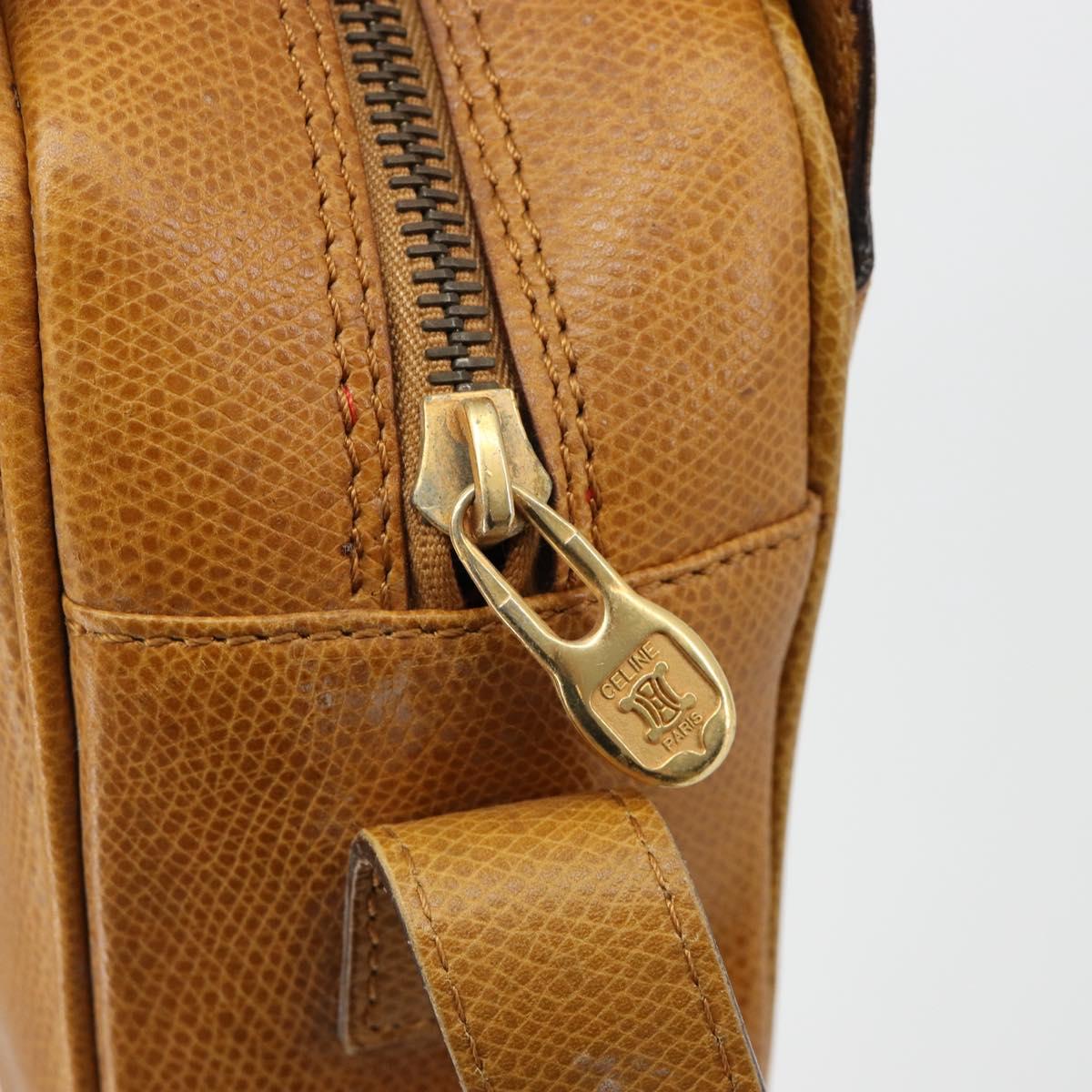 CELINE Shoulder Bag Leather Yellow Gold Auth gh2070