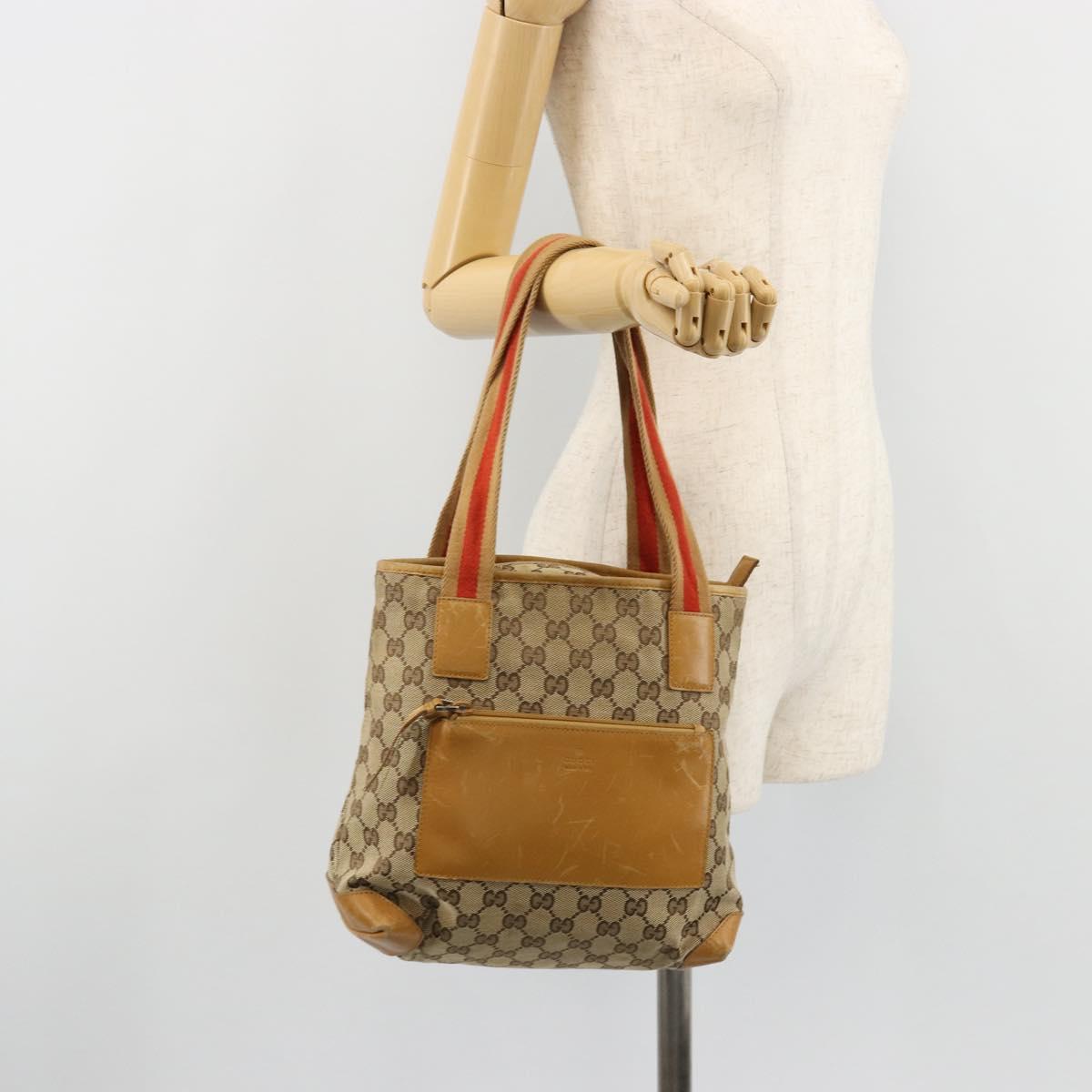 GUCCI GG Canvas Tote Bag Beige Silver 019 0402 Auth gh2071