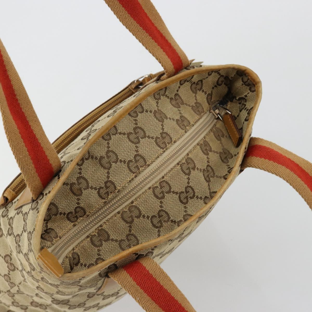 GUCCI GG Canvas Tote Bag Beige Silver 019 0402 Auth gh2071