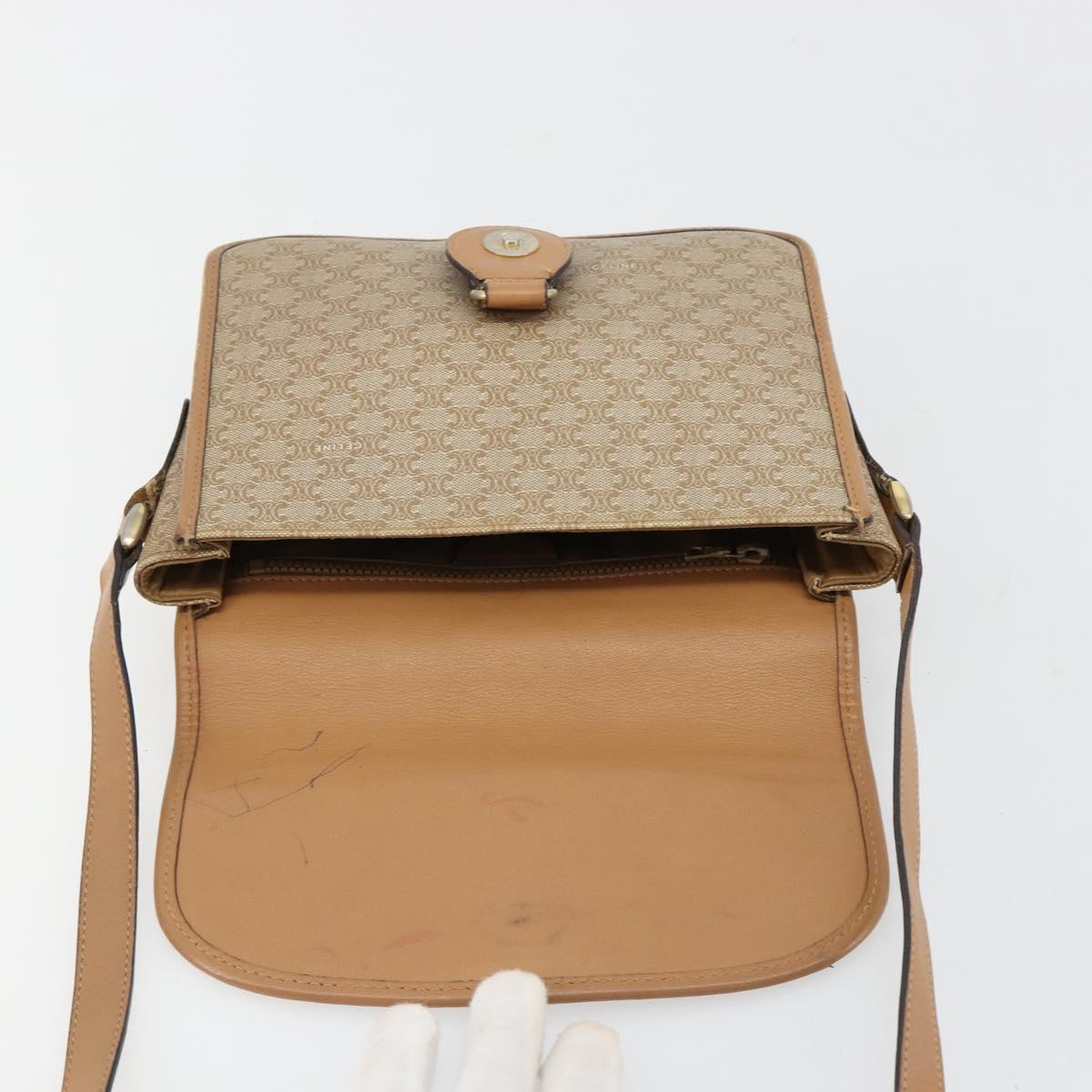 CELINE Macadam Canvas Shoulder Bag PVC Beige Gold Auth gh2072