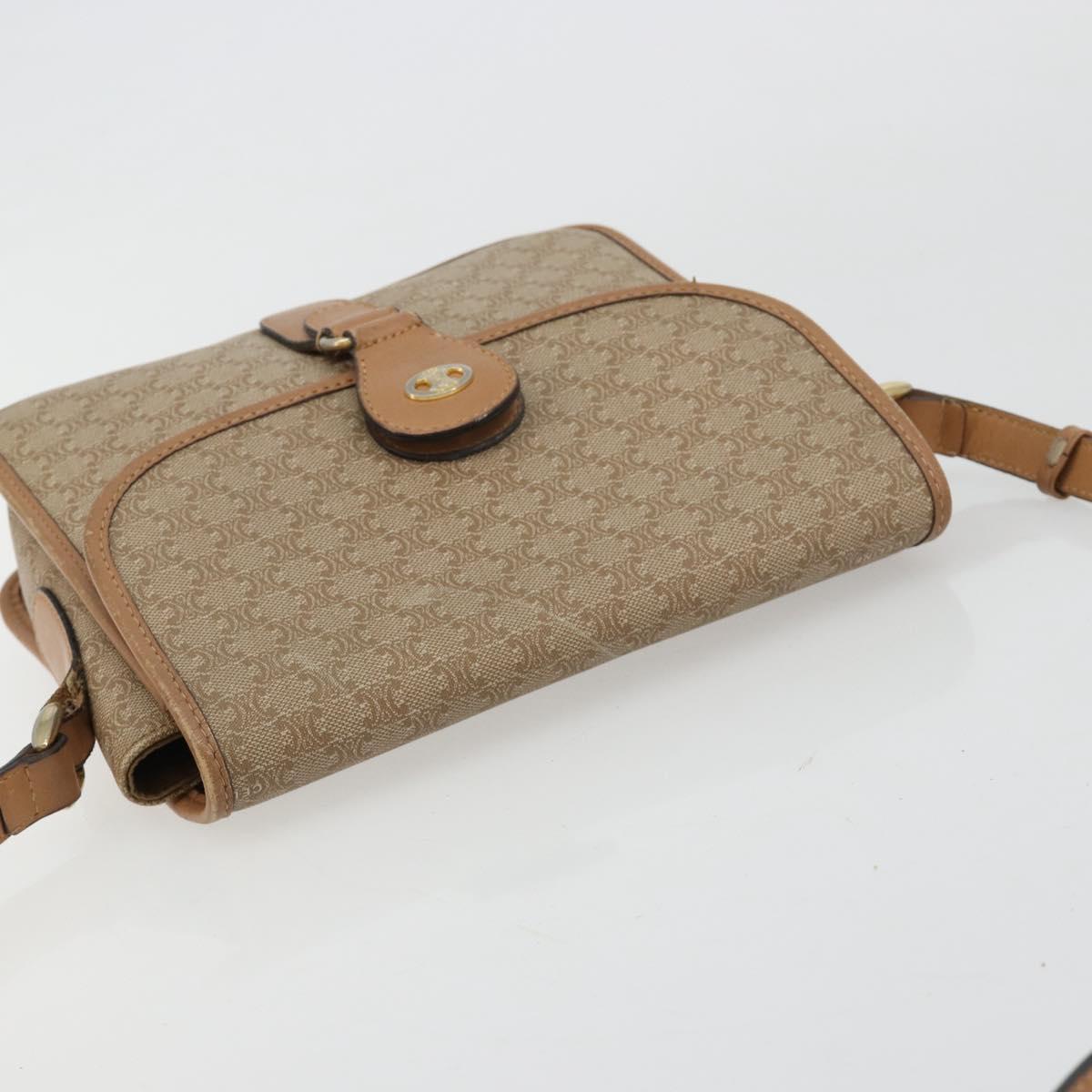 CELINE Macadam Canvas Shoulder Bag PVC Beige Gold Auth gh2072
