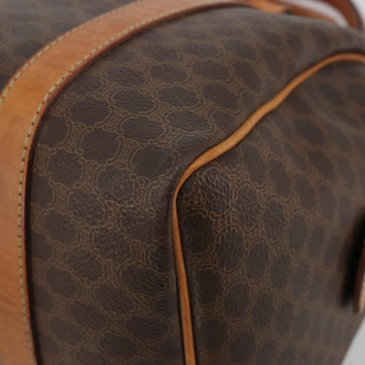 CELINE Macadam Canvas Boston Bag PVC Leather Brown Gold Auth gh2074