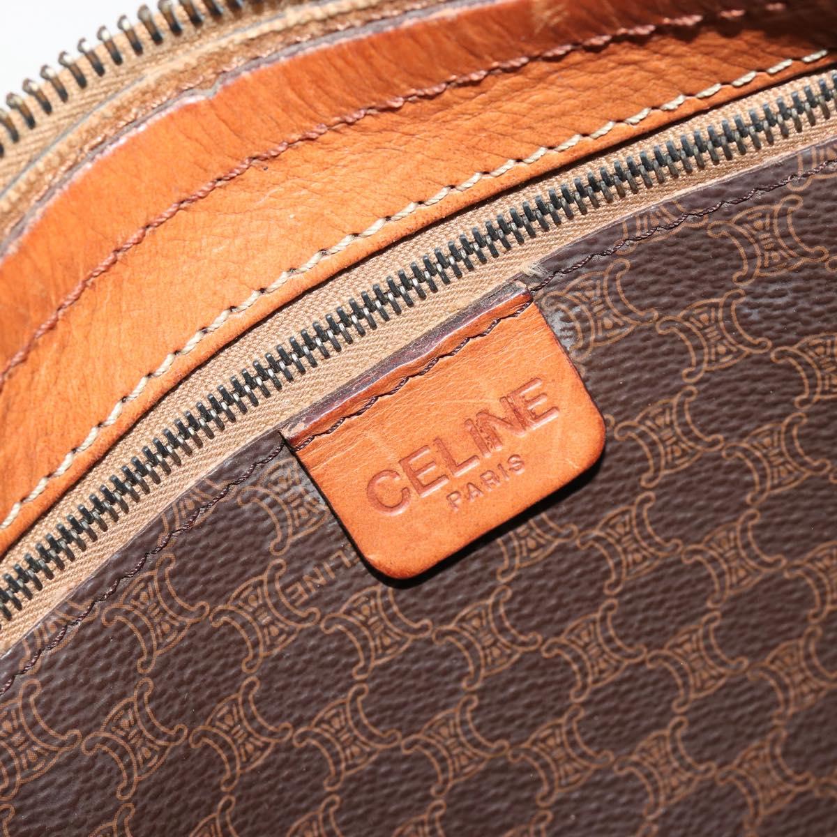 CELINE Macadam Canvas Boston Bag PVC Leather Brown Gold Auth gh2074