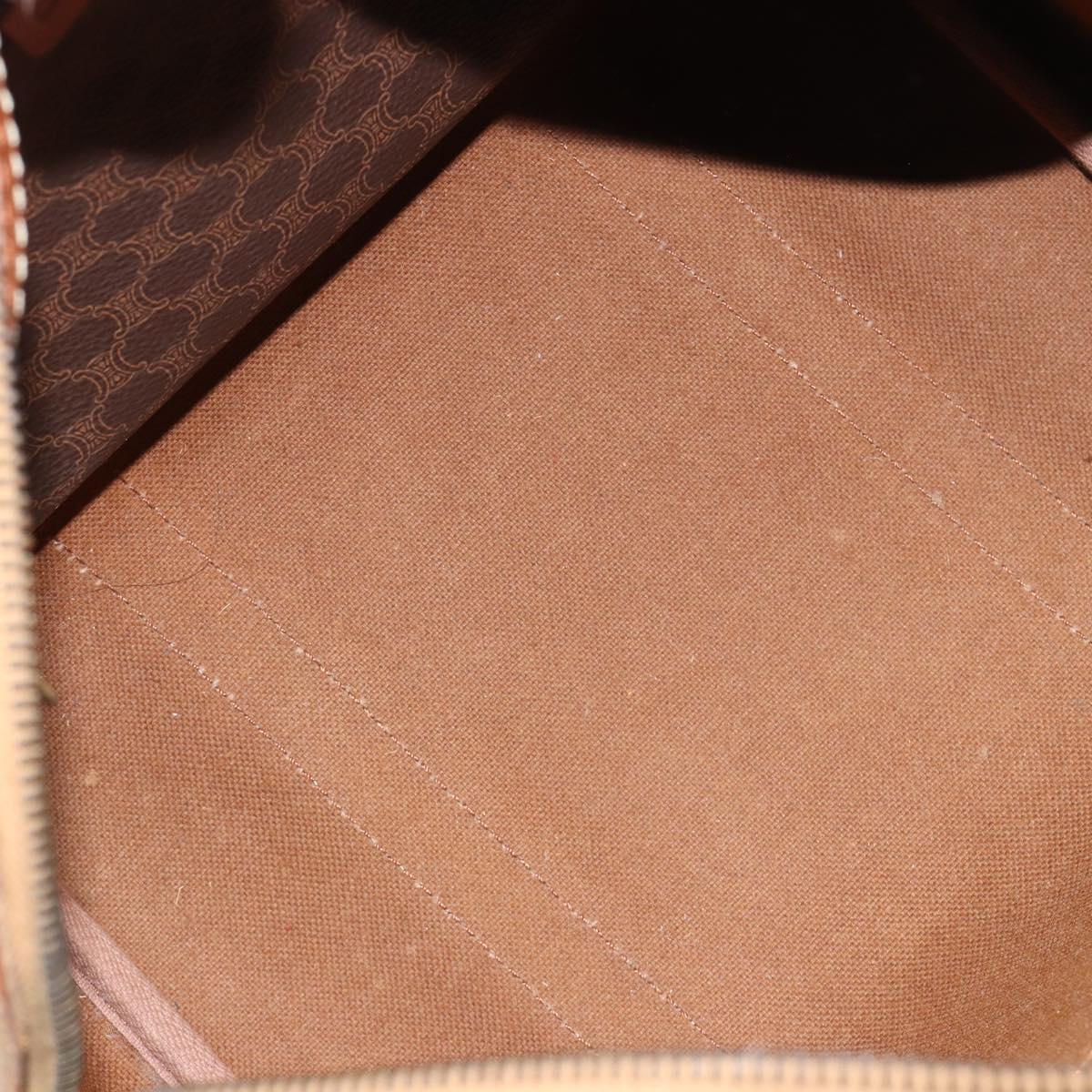 CELINE Macadam Canvas Boston Bag PVC Leather Brown Gold Auth gh2074