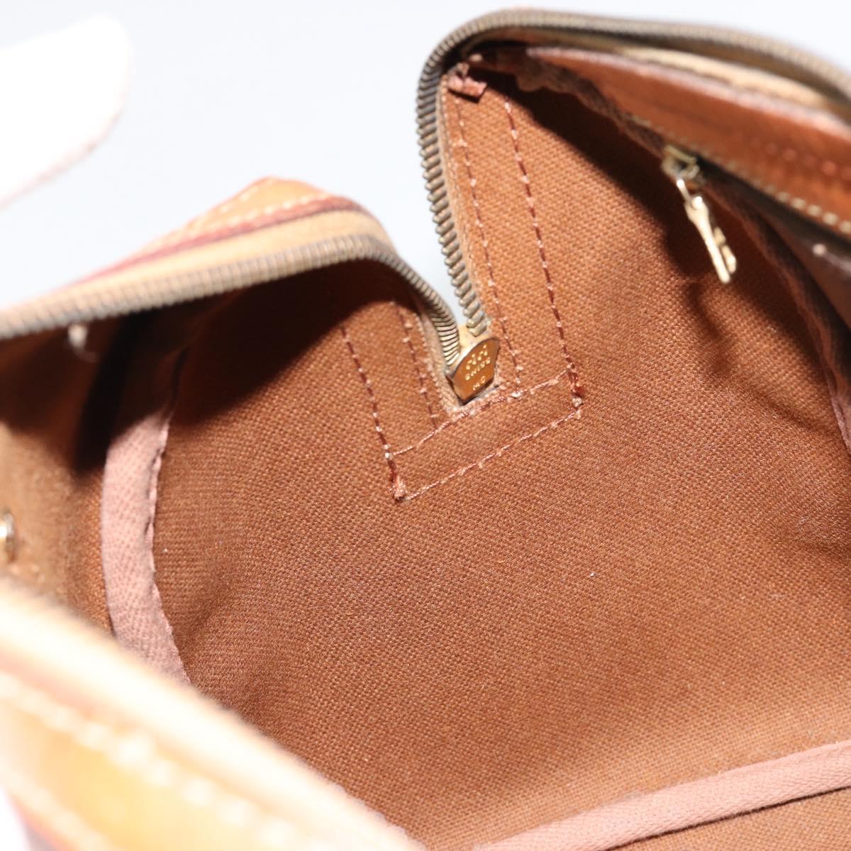 CELINE Macadam Canvas Boston Bag PVC Leather Brown Gold Auth gh2074