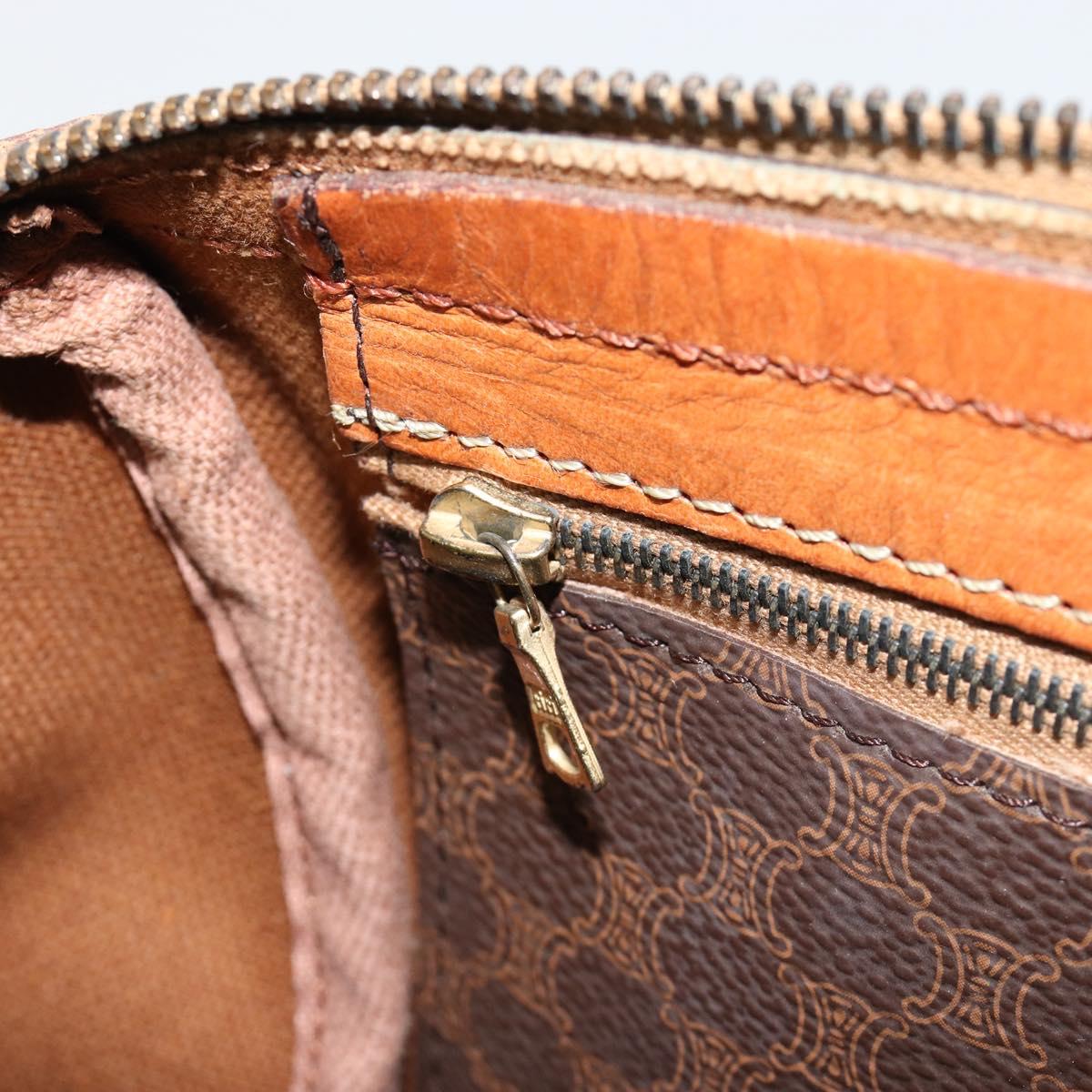 CELINE Macadam Canvas Boston Bag PVC Leather Brown Gold Auth gh2074