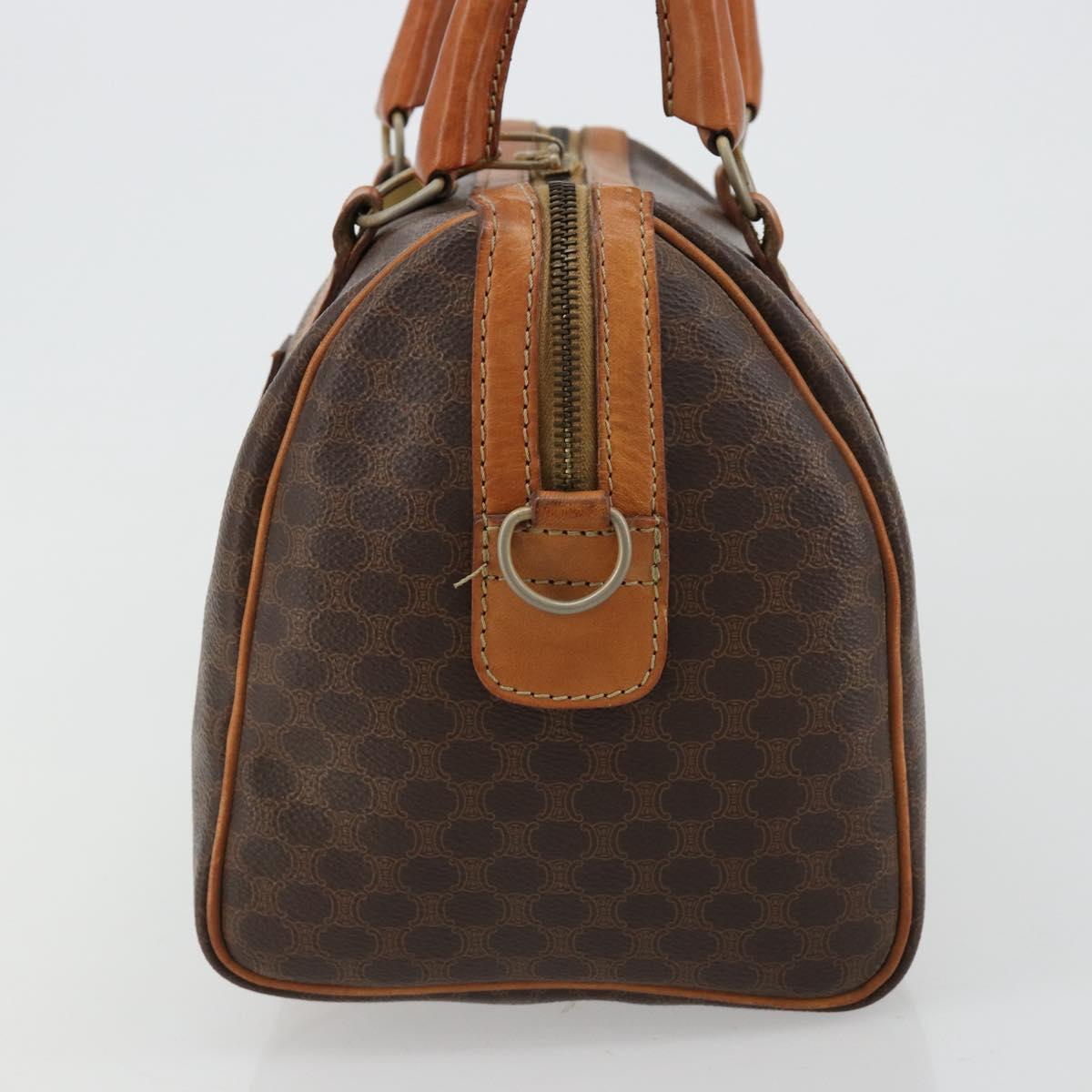 CELINE Macadam Canvas Boston Bag PVC Leather Brown Gold Auth gh2074