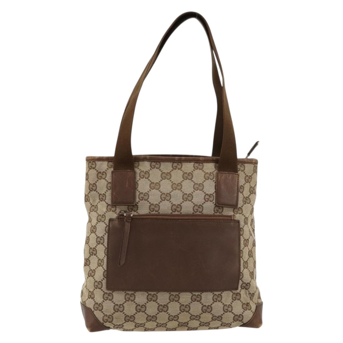 GUCCI GG Canvas Tote Bag Beige Silver 28893 Auth gh2075