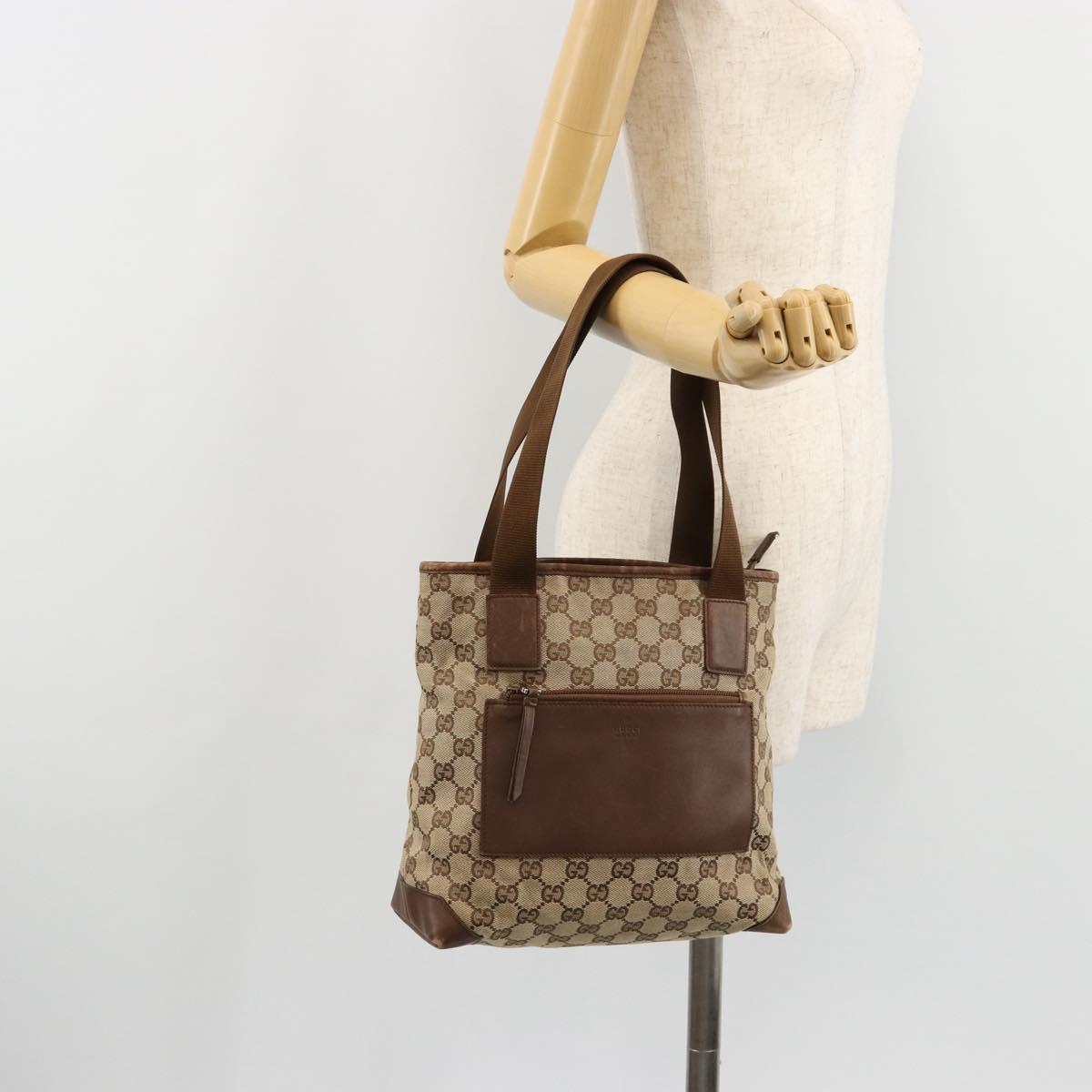 GUCCI GG Canvas Tote Bag Beige Silver 28893 Auth gh2075