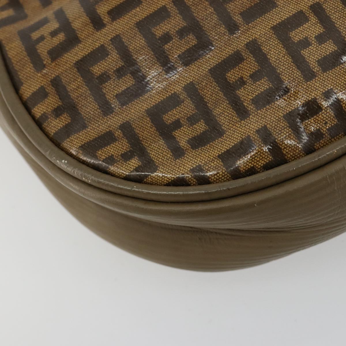 FENDI Zucchino Canvas Shoulder Bag Coated Canvas Beige Gold Auth gh2077