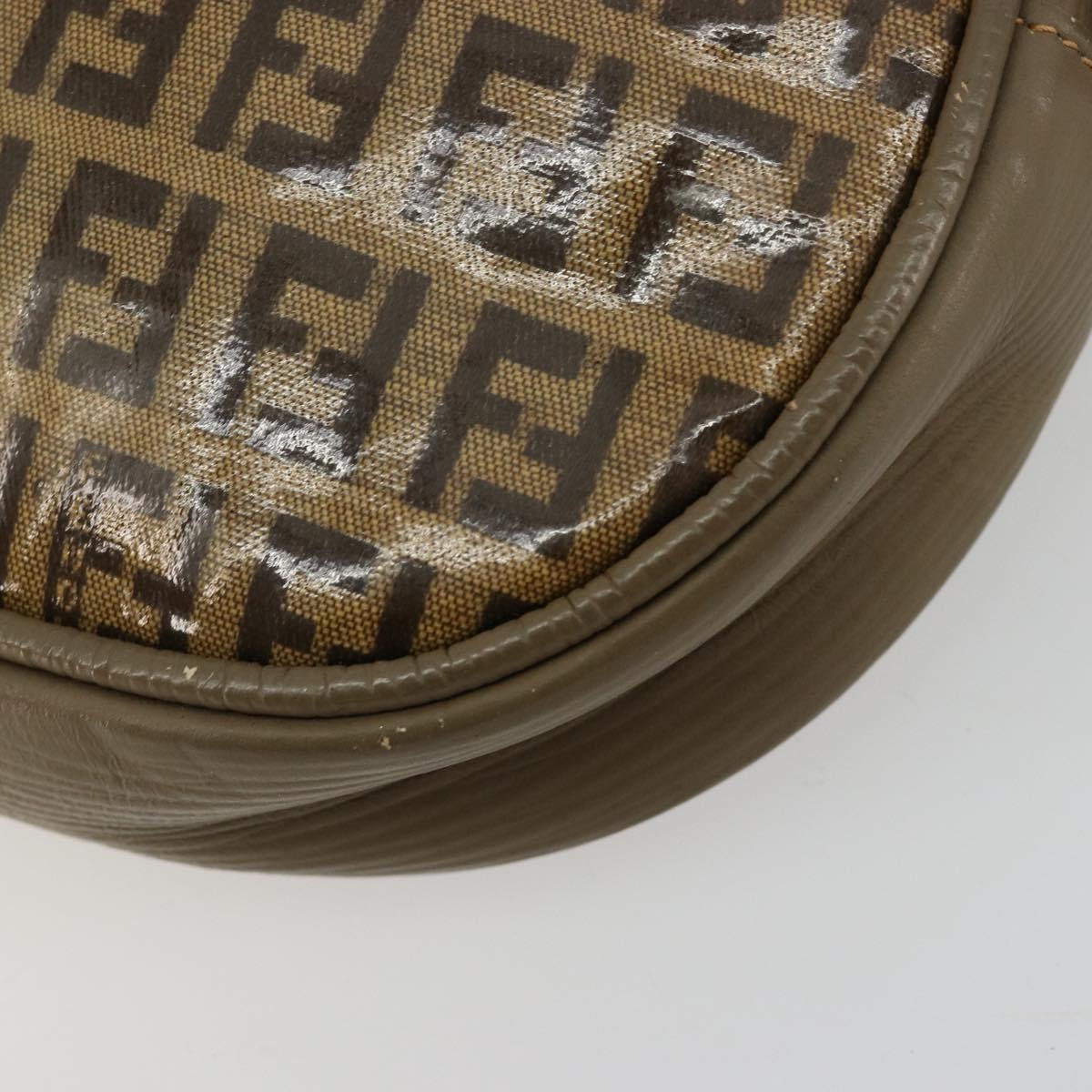 FENDI Zucchino Canvas Shoulder Bag Coated Canvas Beige Gold Auth gh2077