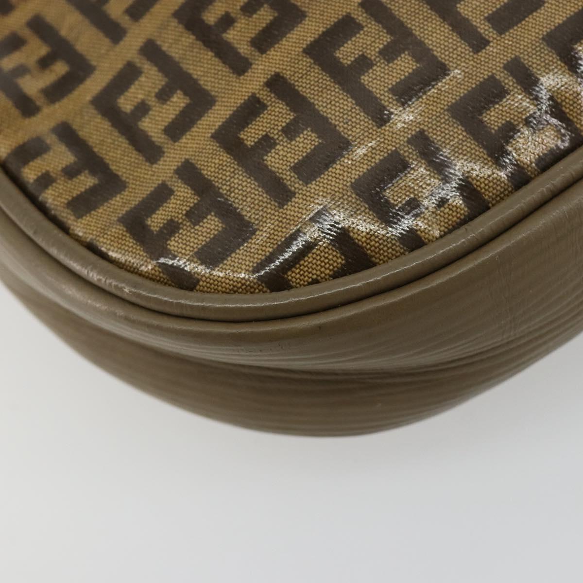 FENDI Zucchino Canvas Shoulder Bag Coated Canvas Beige Gold Auth gh2077