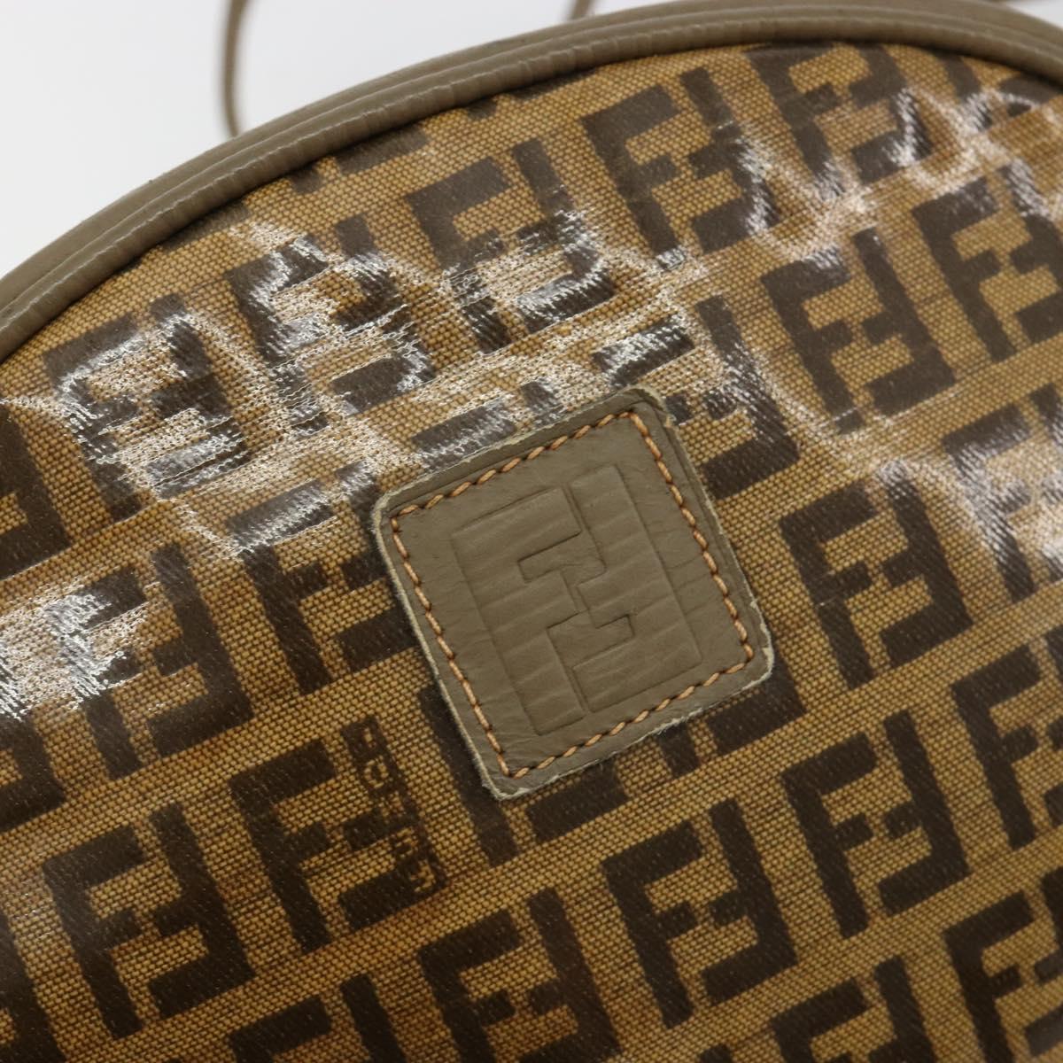FENDI Zucchino Canvas Shoulder Bag Coated Canvas Beige Gold Auth gh2077