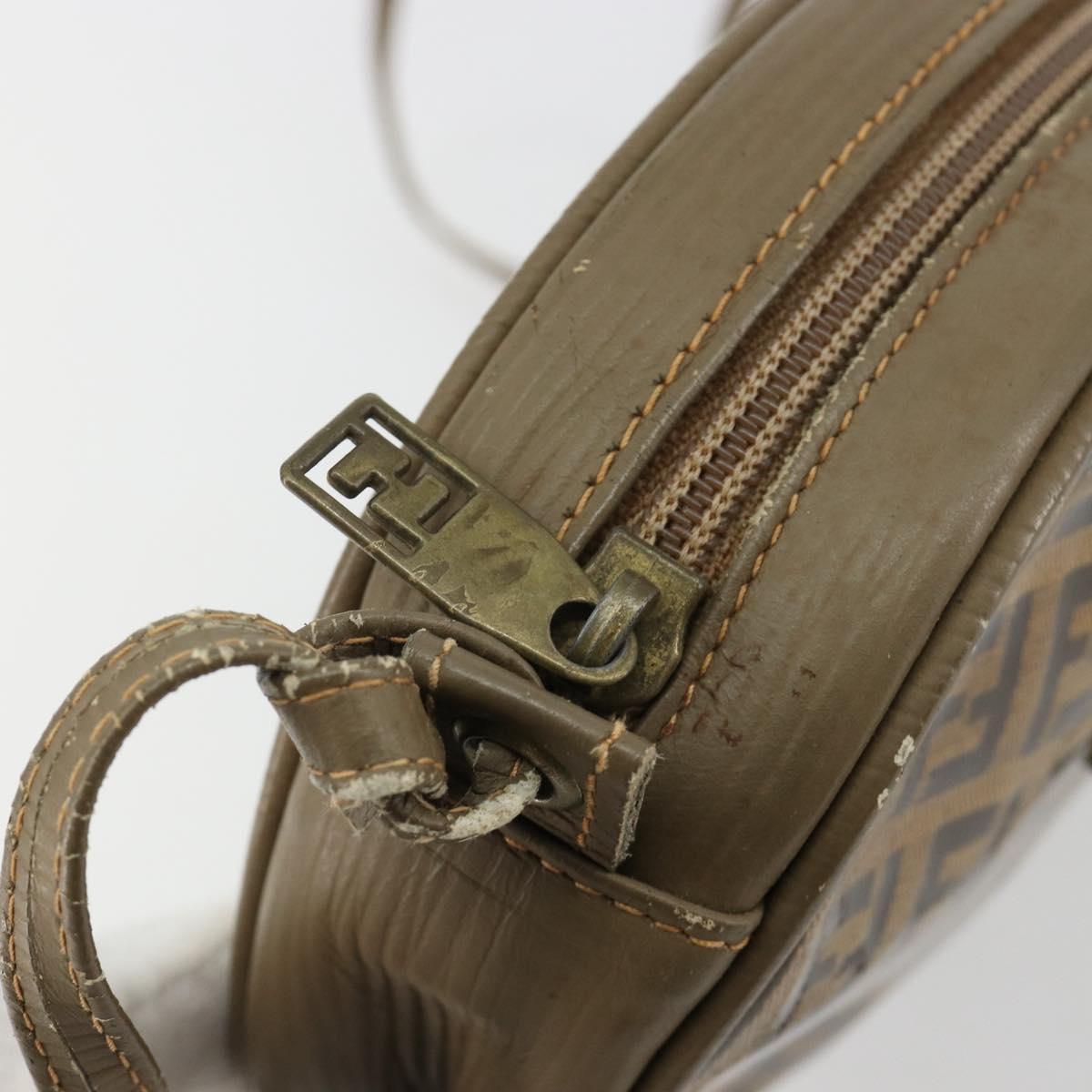 FENDI Zucchino Canvas Shoulder Bag Coated Canvas Beige Gold Auth gh2077
