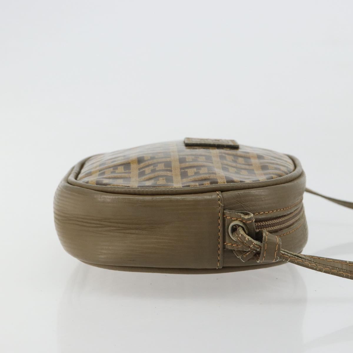 FENDI Zucchino Canvas Shoulder Bag Coated Canvas Beige Gold Auth gh2077