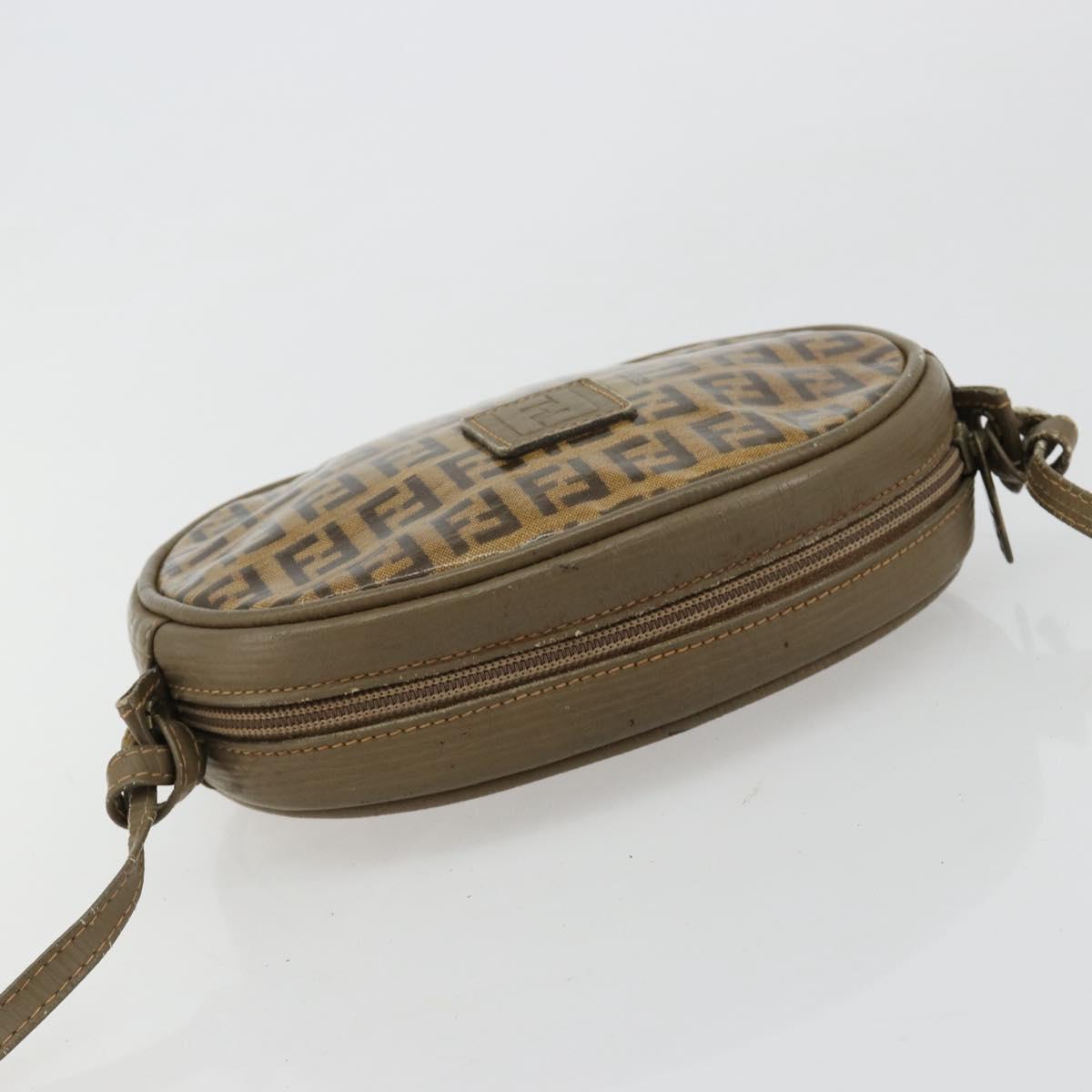 FENDI Zucchino Canvas Shoulder Bag Coated Canvas Beige Gold Auth gh2077