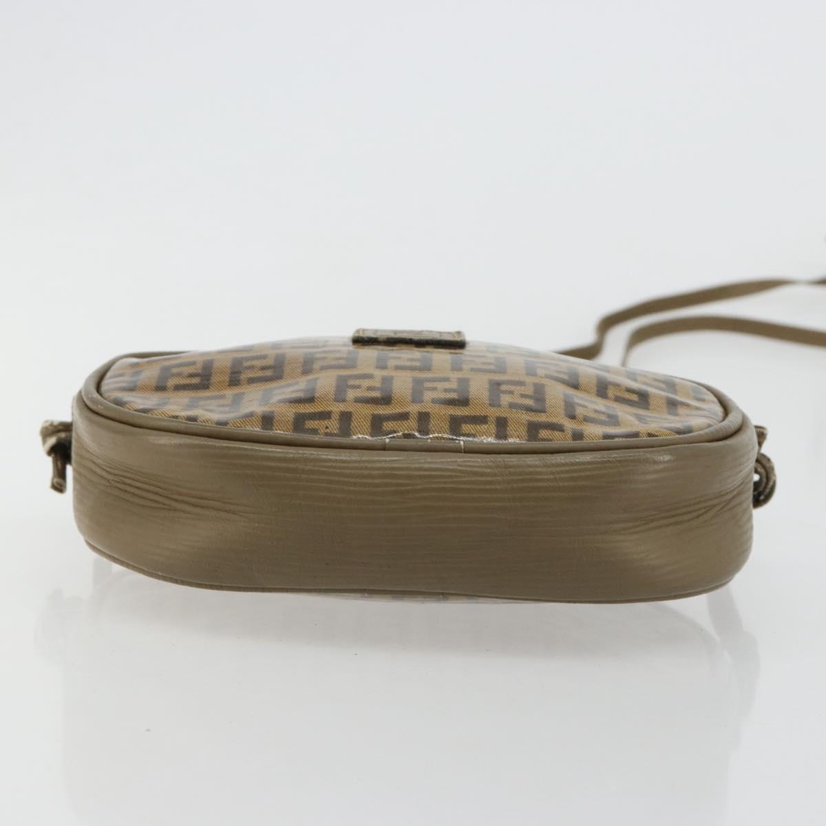 FENDI Zucchino Canvas Shoulder Bag Coated Canvas Beige Gold Auth gh2077